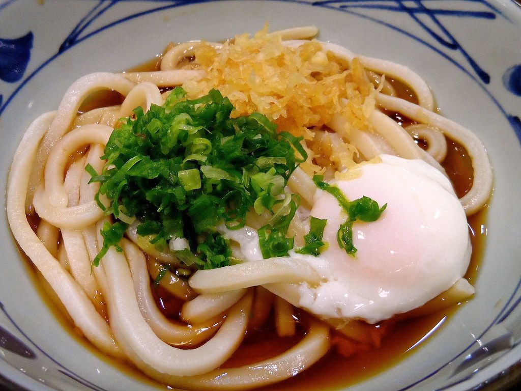 1024x768 Ontama Udon. With tempura flakes, green onions, and raw egg