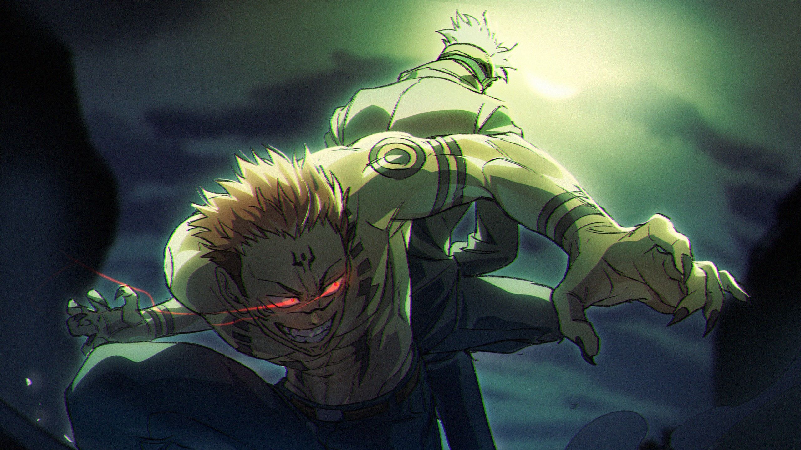 2560x1440 Satoru Gojo Sukuna HD Jujutsu Kaisen Wallpaper