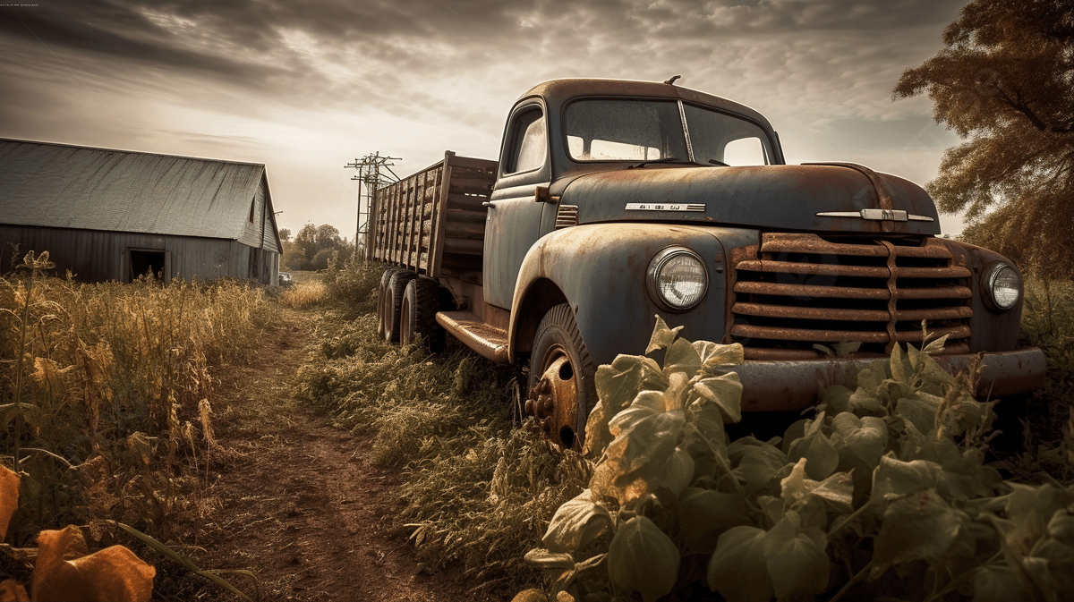 1200x673 Old Trucks In The Field Under A Stormy Sky To Add Life To Your Desktop Photo And Picture For Free Download