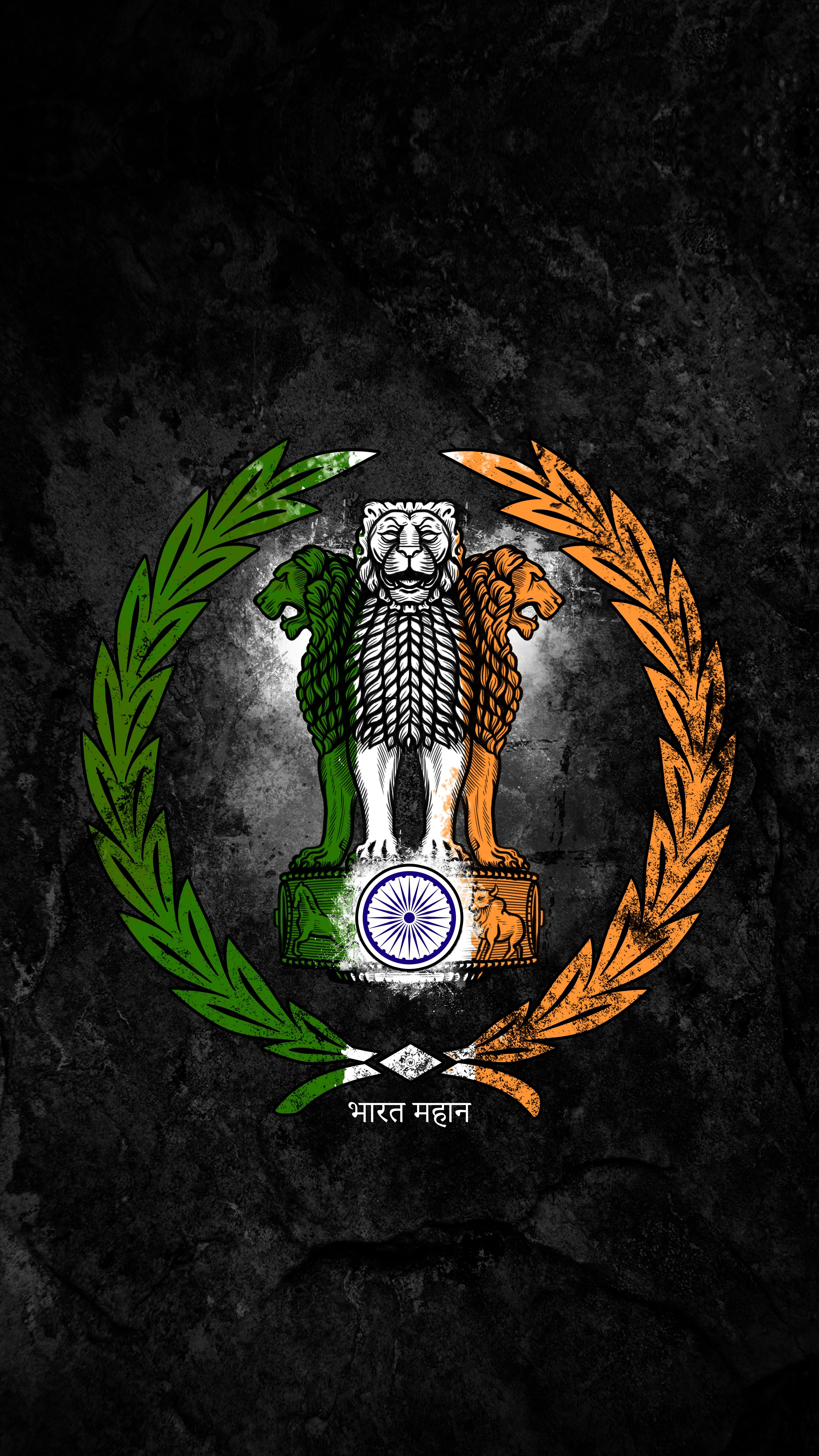 4320x7680 Emblem of India on a Black Background