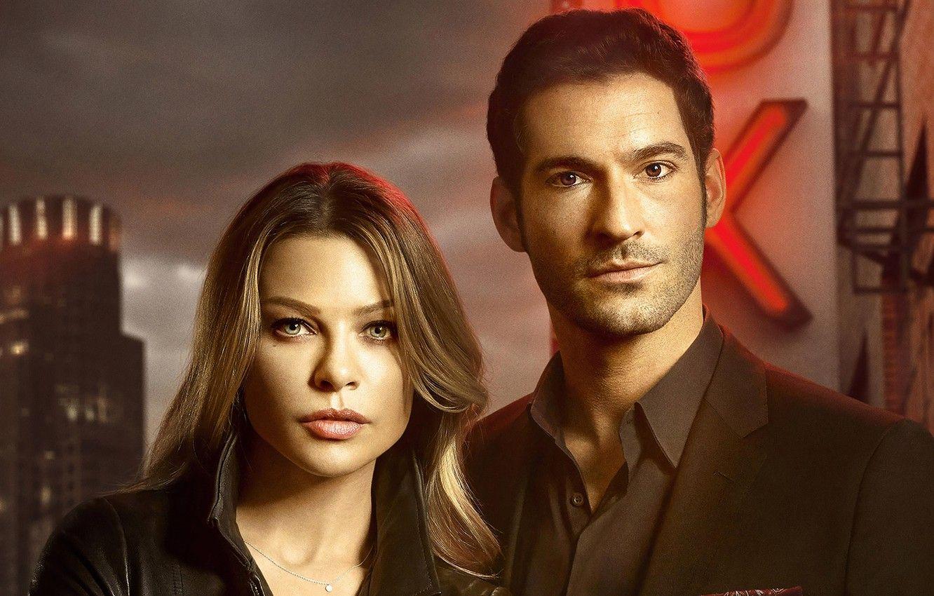 1332x850 Wallpaper look, girl, male, Lucifer, Tom Ellis, Lauren German