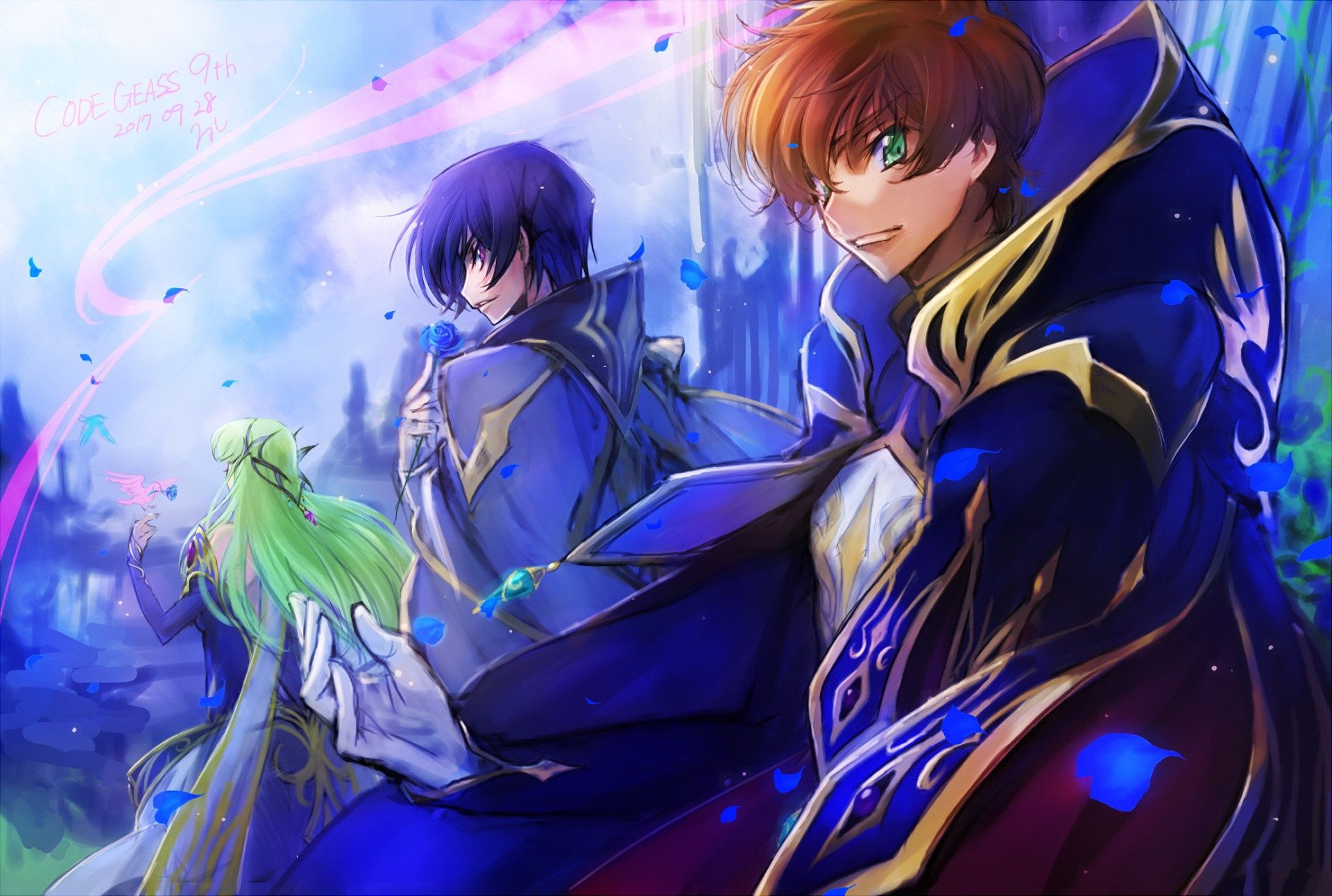 1920x1293 Wallpaper each, hood, cloak, blue rose, blue sky, Code Geass, C.C., lelouche lamperouge for mobile and desktop, section сёнэн, resolution 1920x1293