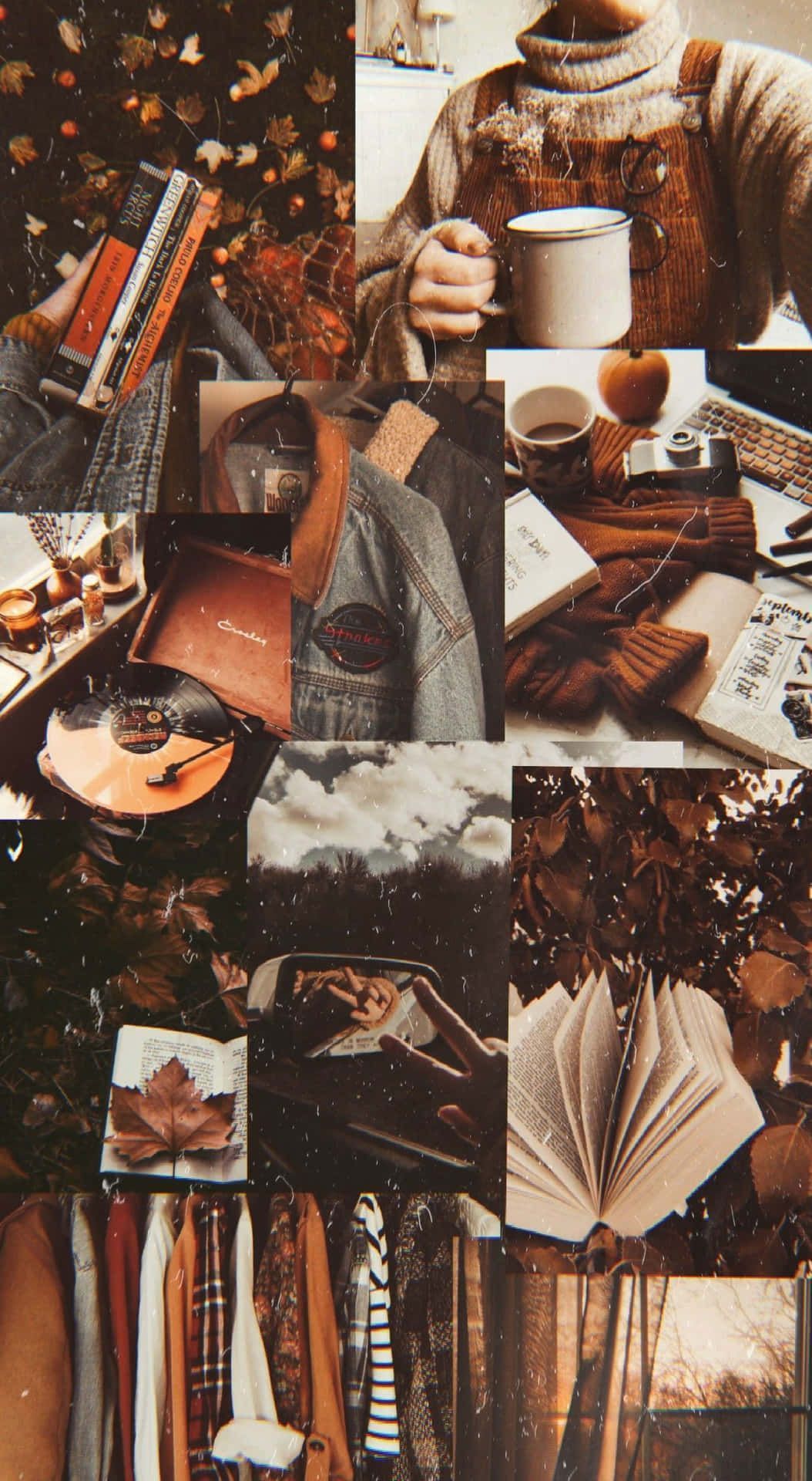 1054x1920 Download Cozy Autumn Collage_ Dark Fall Wallpaper