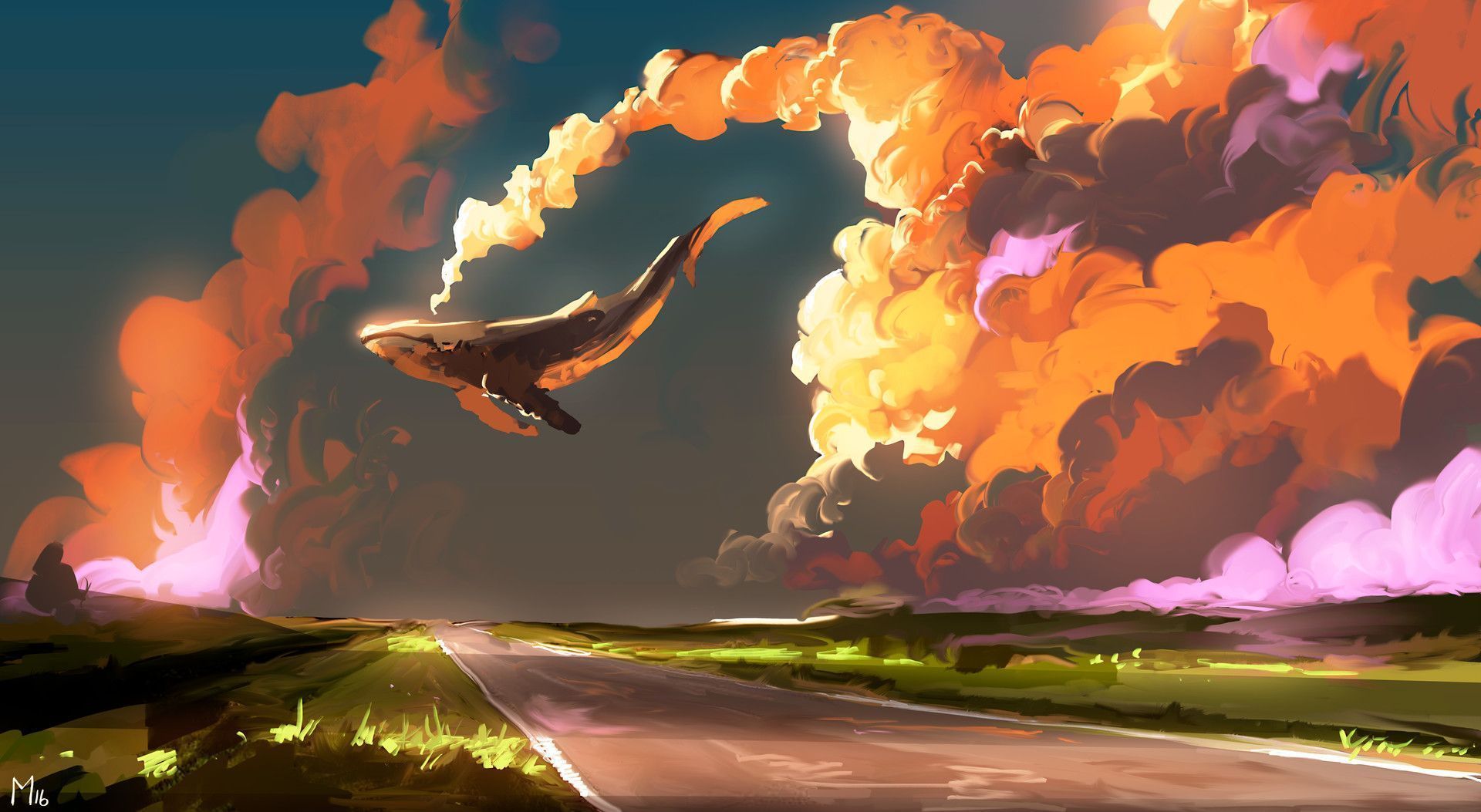 1920x1053 Fantasy Whale in the Sky Wallpaper