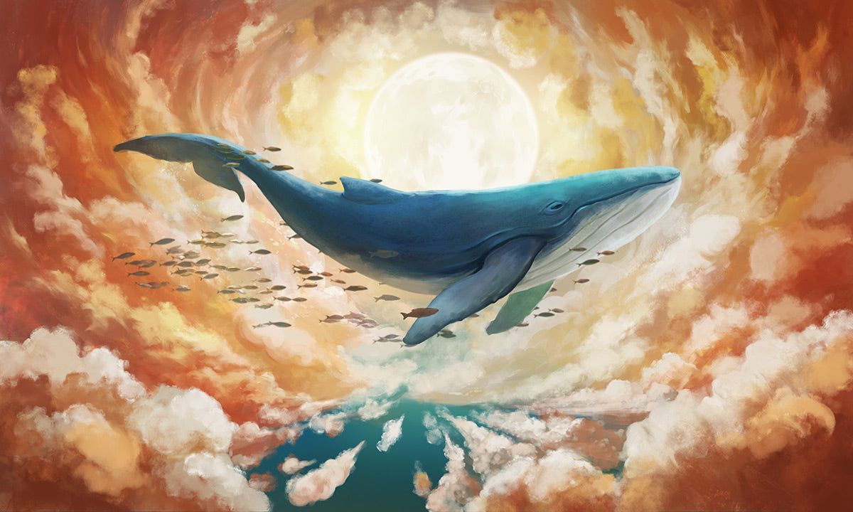 1200x720 Surreal Whale Sunset Ocean Mural Wallpaper
