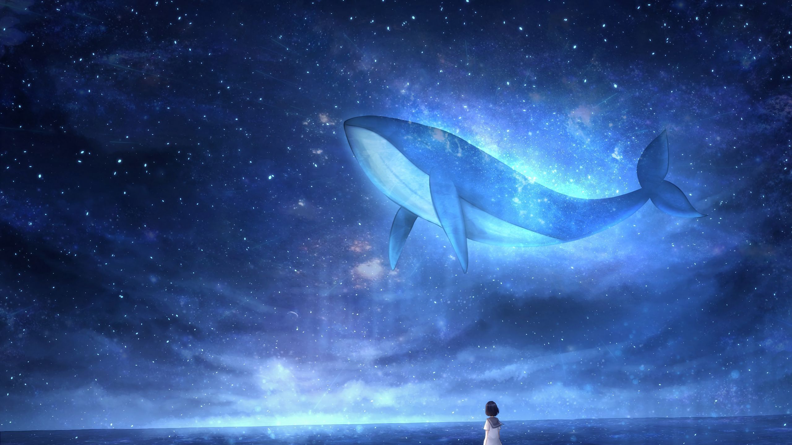 2560x1440 Download wallpaper 2560x1440 whale, girl, art widescreen 16:9 HD background