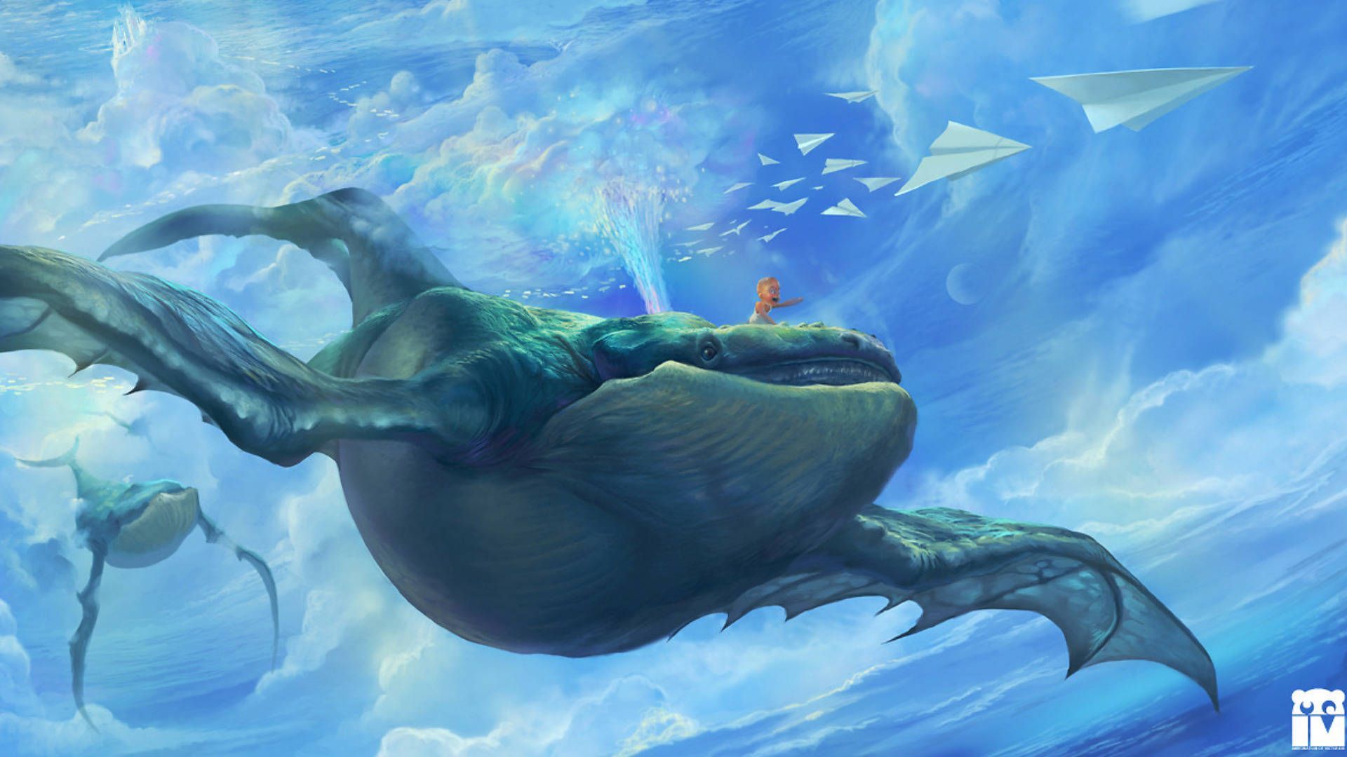 1920x1080 Download Flying Sky Whales With Paper Planes Wallpaper