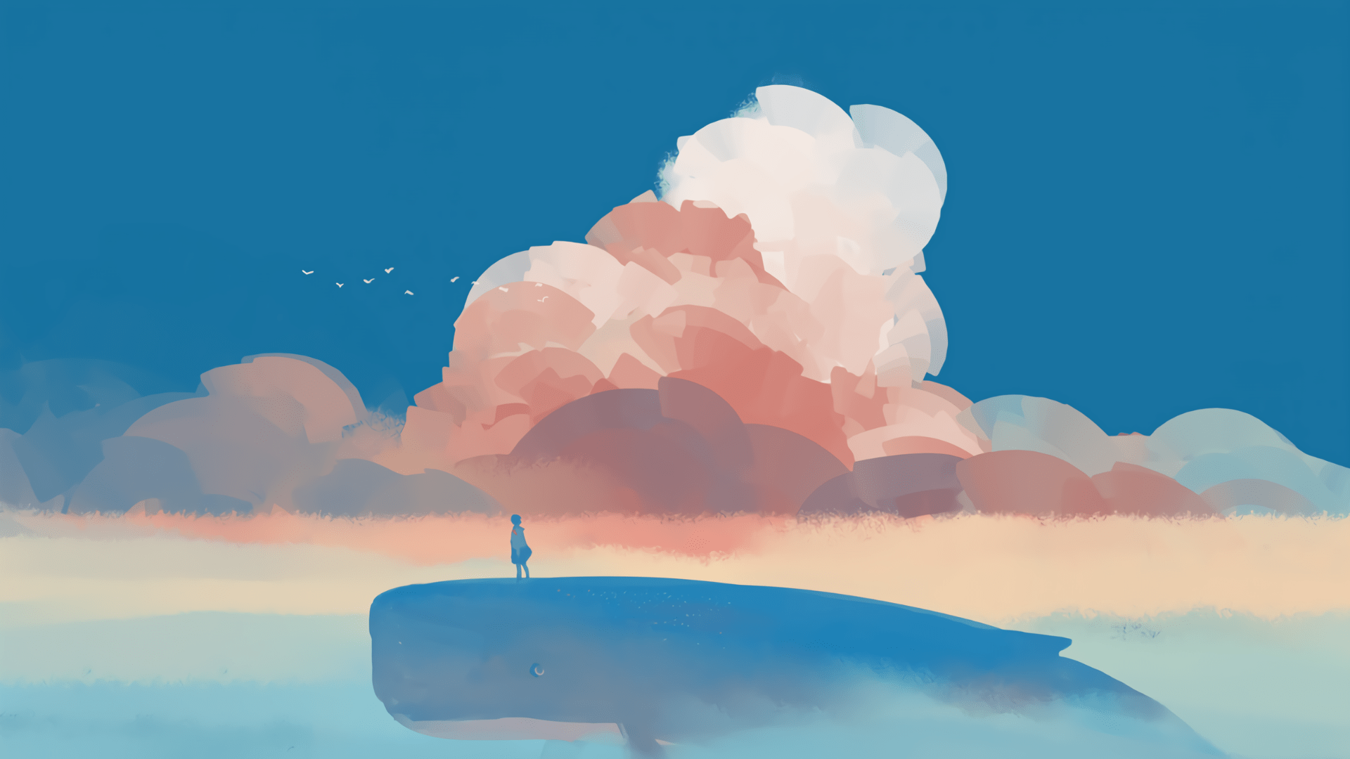 1920x1080 birds, clouds, sky, whale, HD Wallpaper