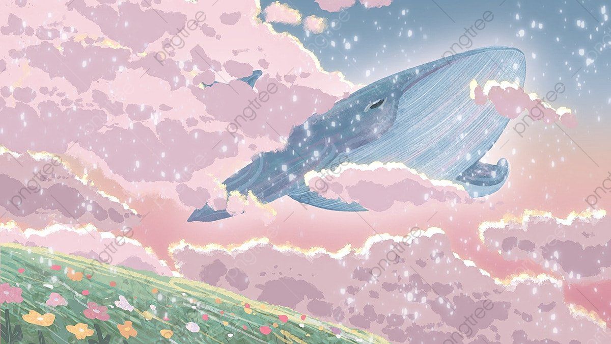 1200x675 Healing Department Hand Painted Romantic Pink Sky And Whale, Romantic, Pink, Beautiful Illustration Background And Wallpaper For Free Download