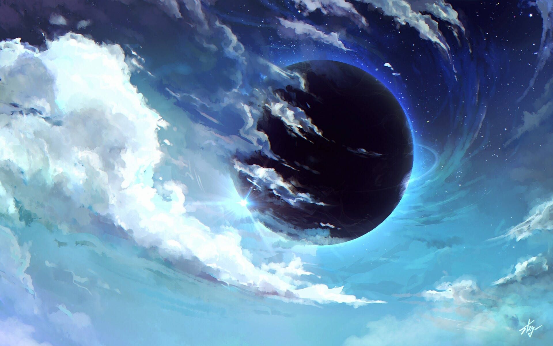 1920x1200 Download 4K Black Hole And Clouds Art Wallpaper