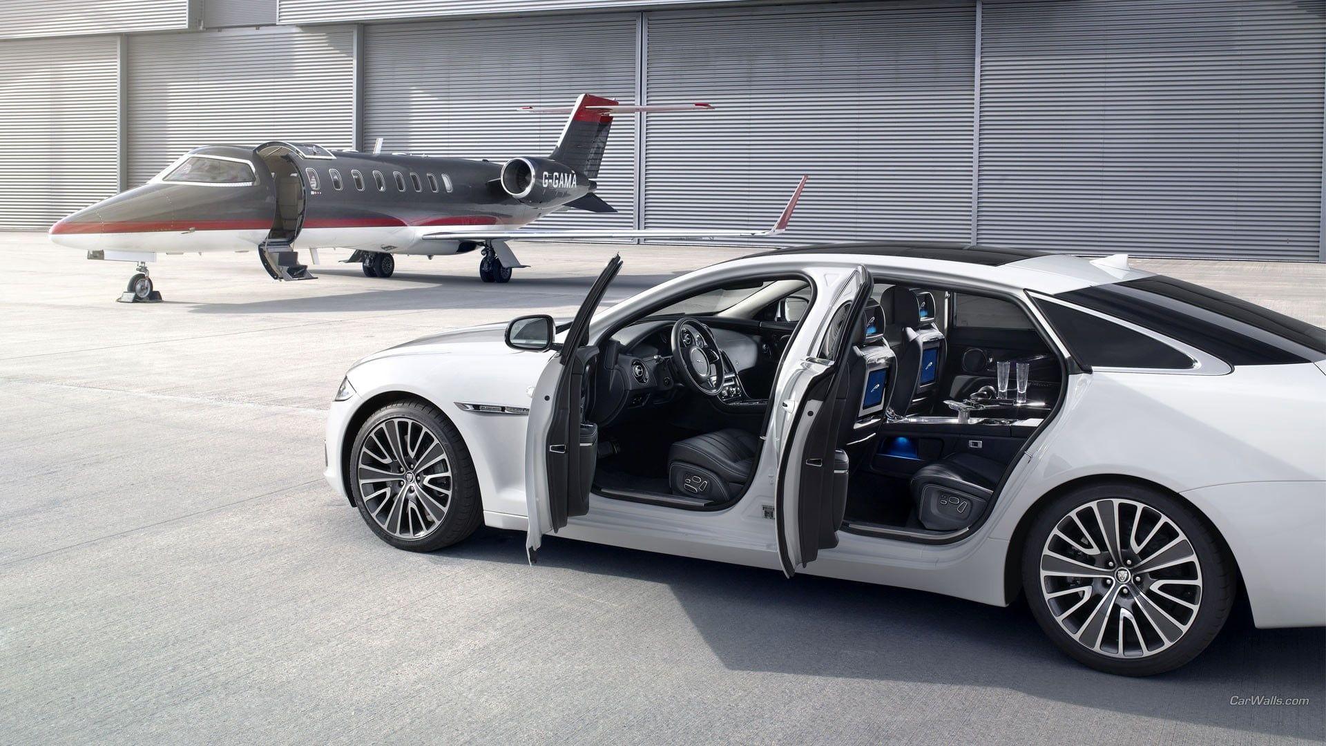 1920x1080 White sedan, Jaguar XJ, car interior, aircraft, Jaguar HD