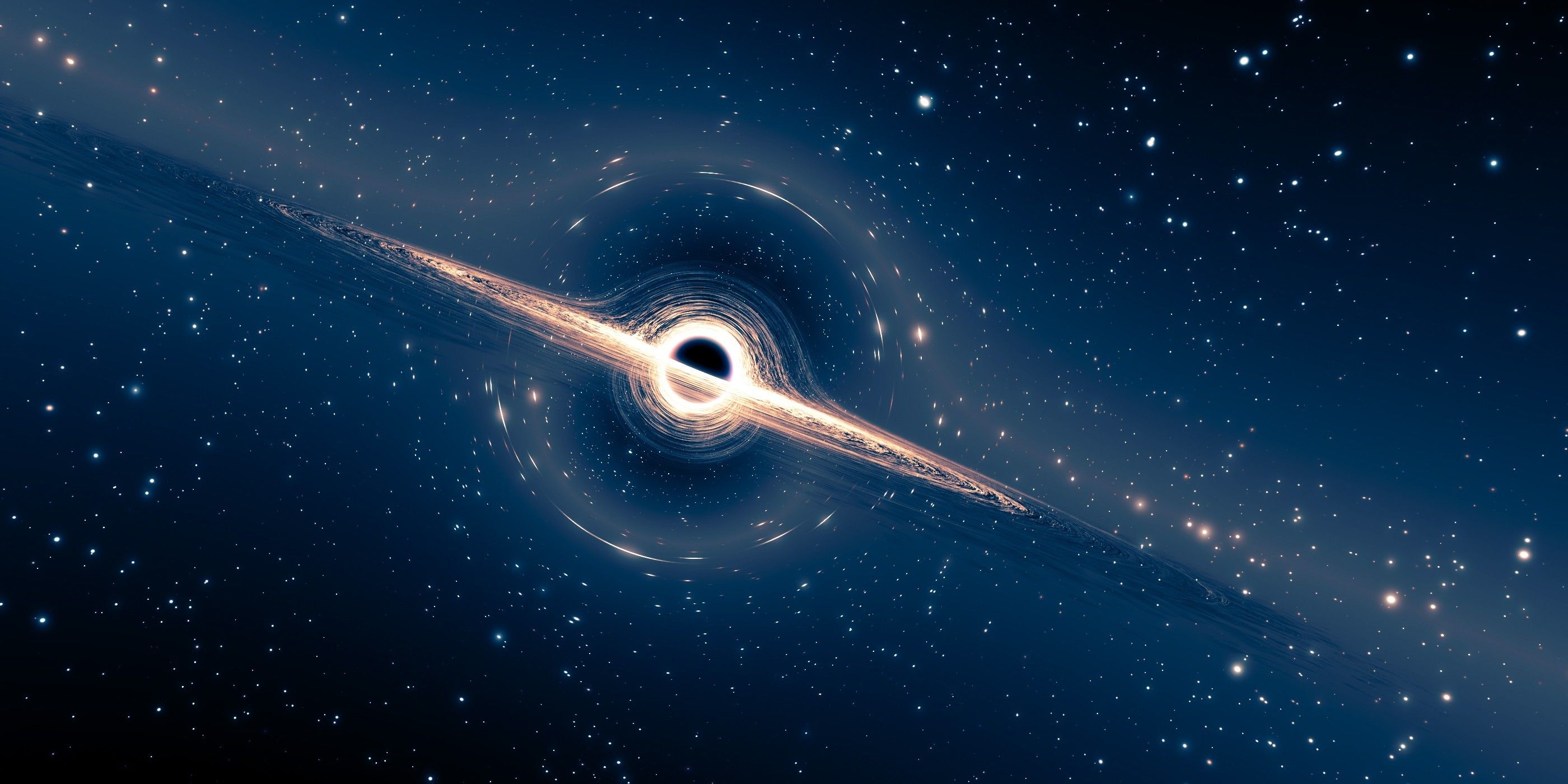 2800x1400 space, Black Holes, Stars, Digital Art, CGI, Gravitational Lens Wallpaper HD / Desktop and Mobile Background