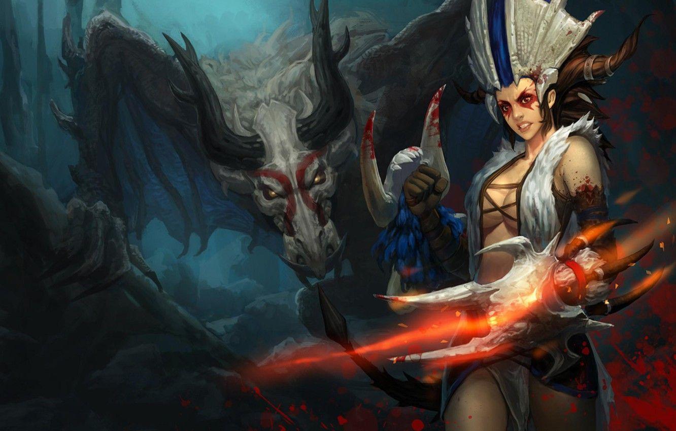 1332x850 Wallpaper Dragon, Shyvana, League of Legend, Blood image