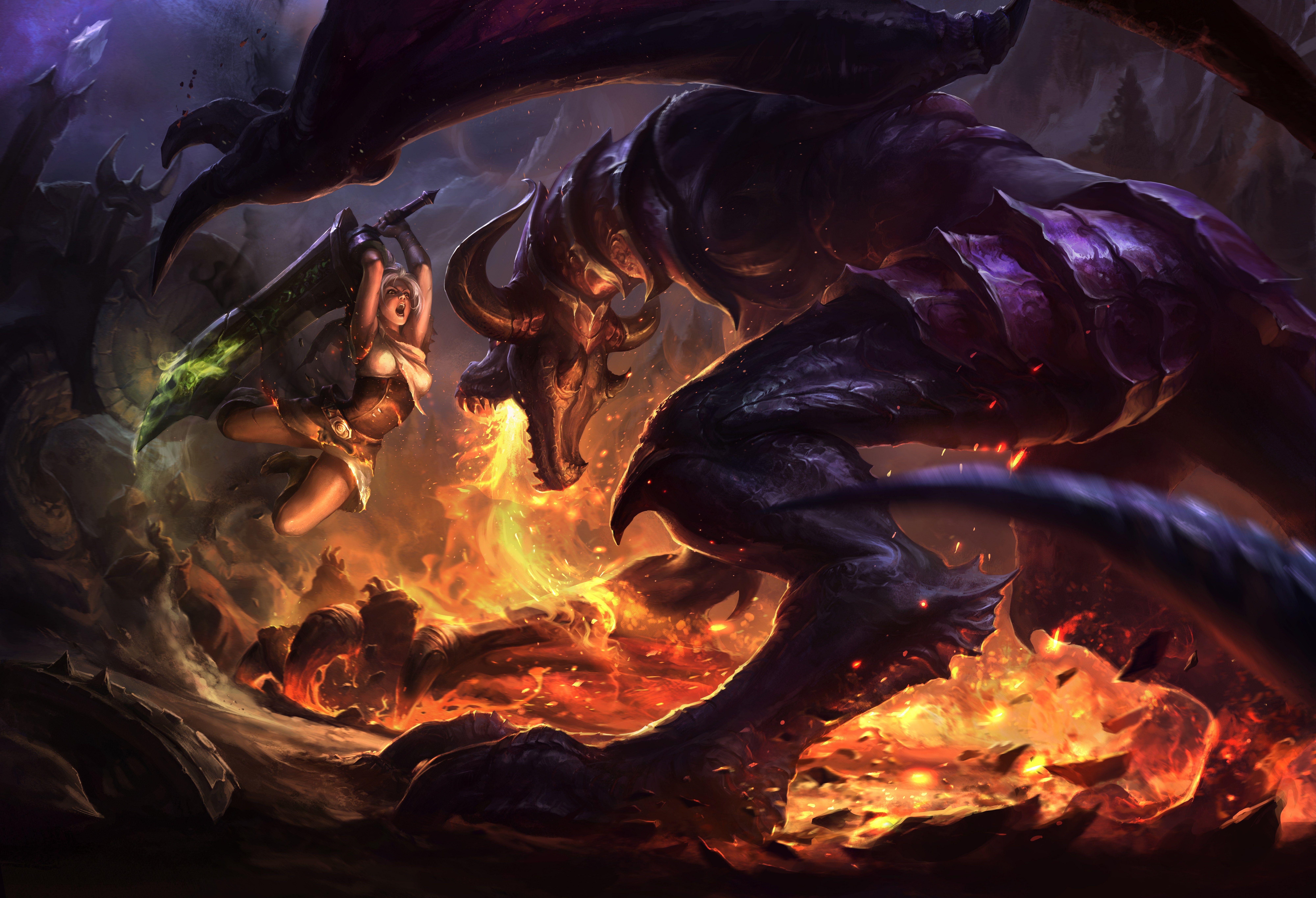 8000x5457 League Of Legends Riven Vs Shyvana, Download Wallpaper on Jakpost