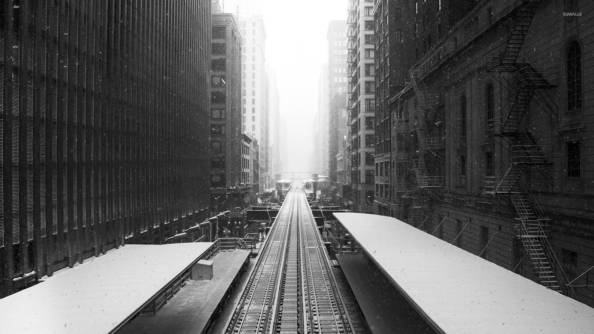 1920x1080 Railroad in the snowy city wallpaper wallpaper