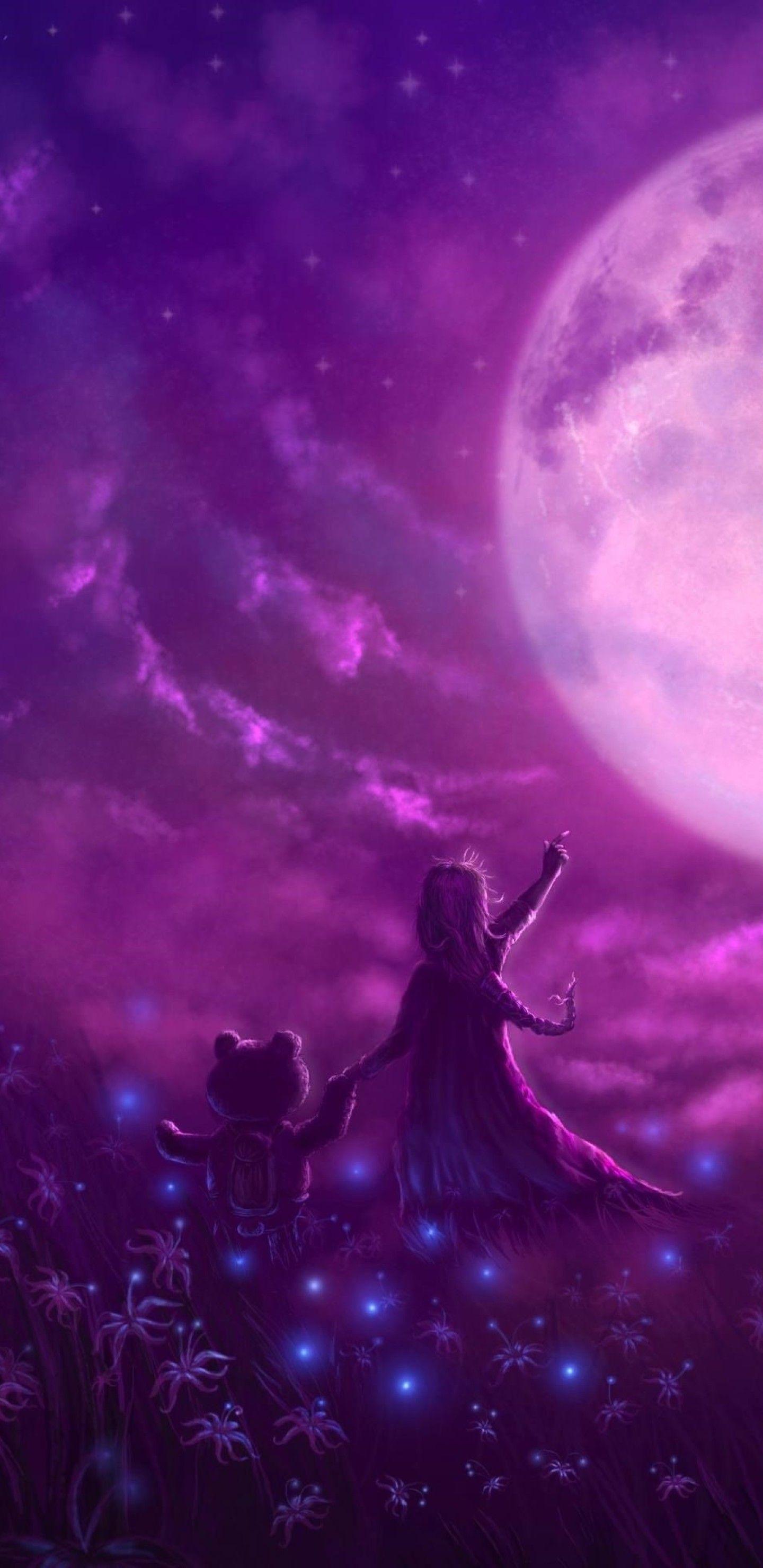 1440x2960 Pink Moon Teddy Bear Artwork Samsung Galaxy Note S S SQHD HD 4k Wallpaper, Image, Background, Photo and Picture