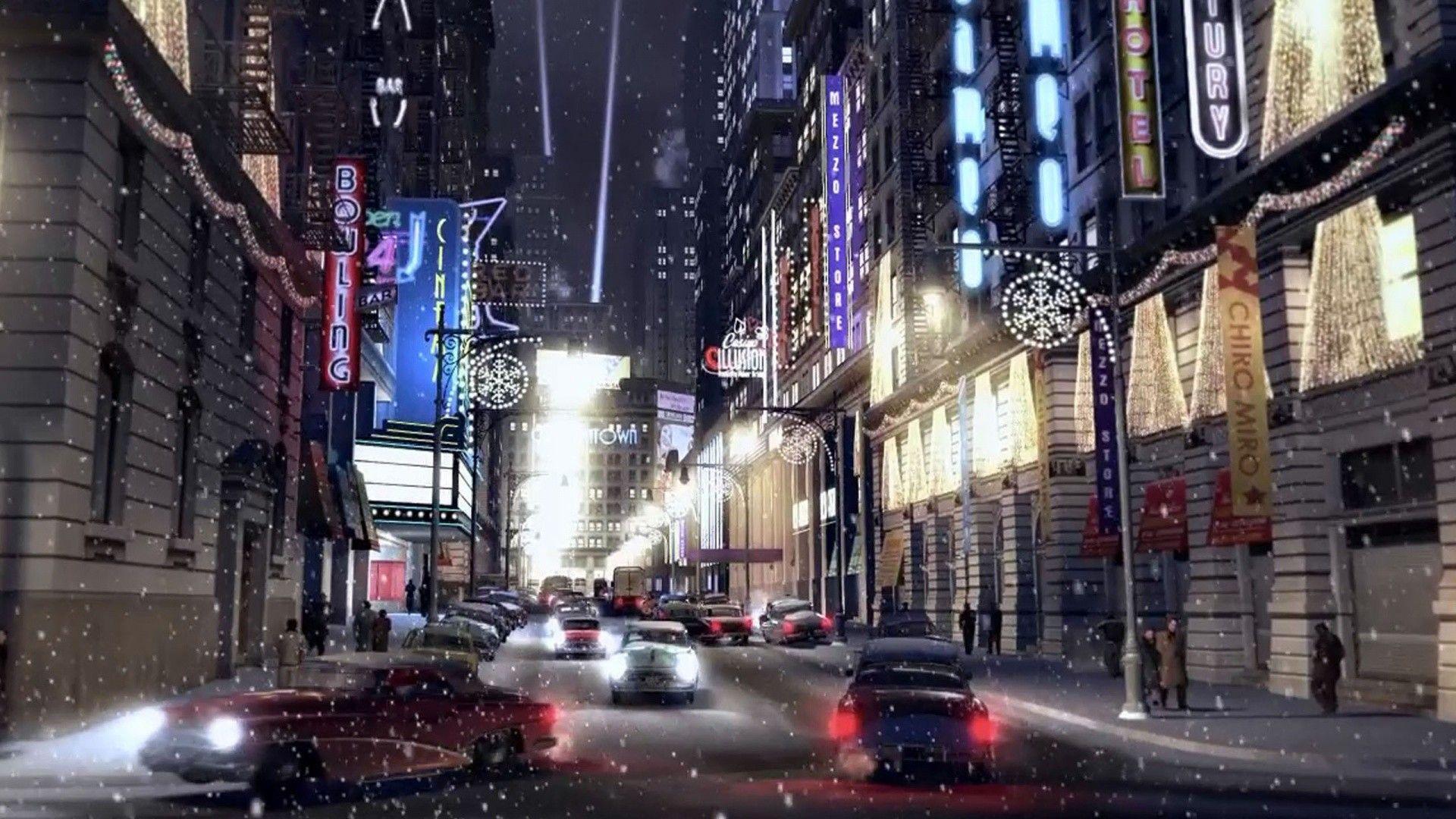 1920x1080 Christmas, city, snowy, street