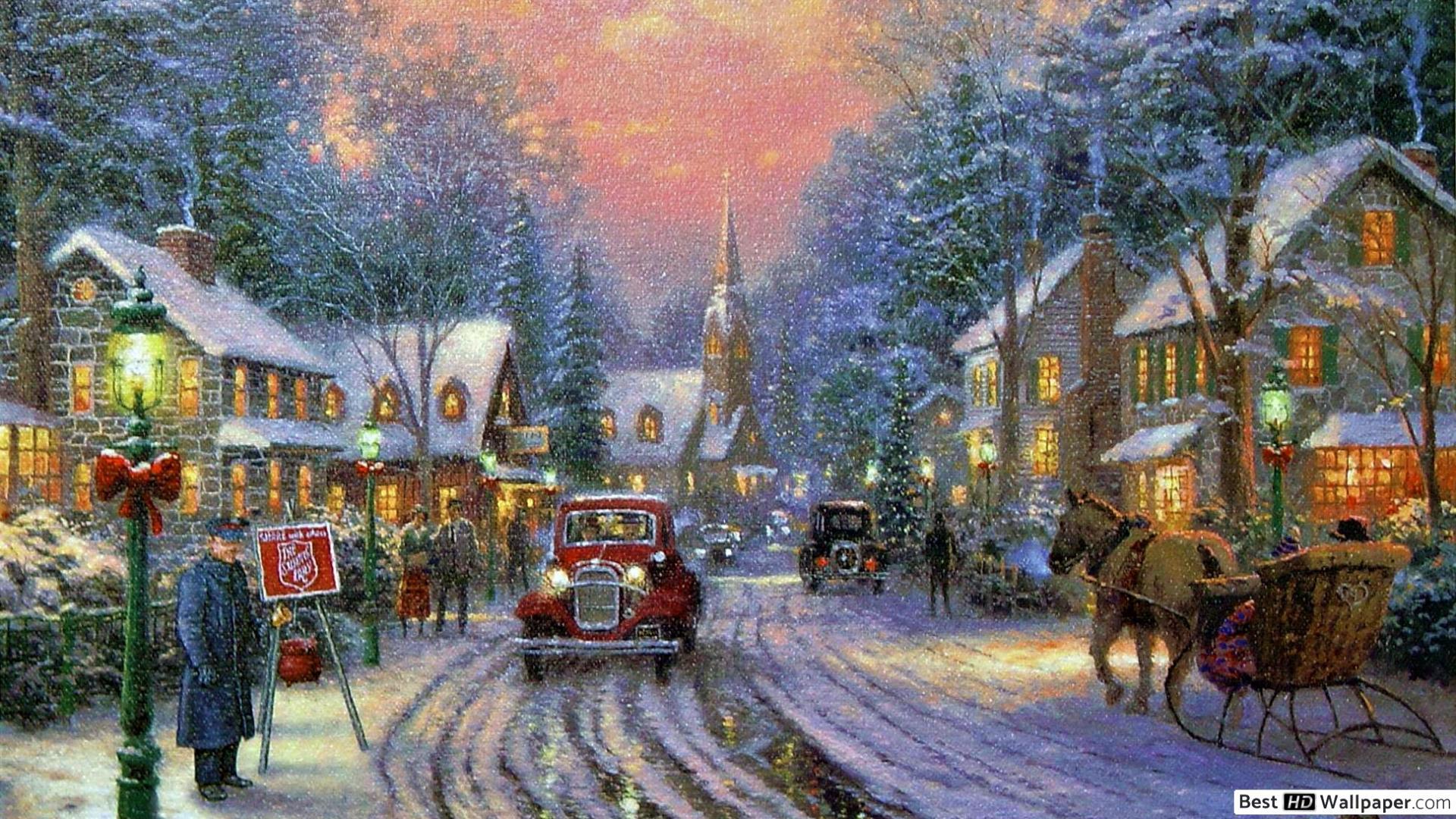 1920x1080 Christmas Painting by Thomas Kinkade HD wallpaper download