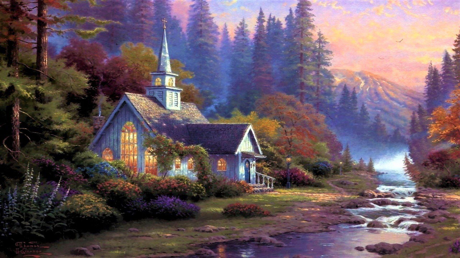1920x1080 Thomas Kinkade Painting HD Wallpaper. Background Image