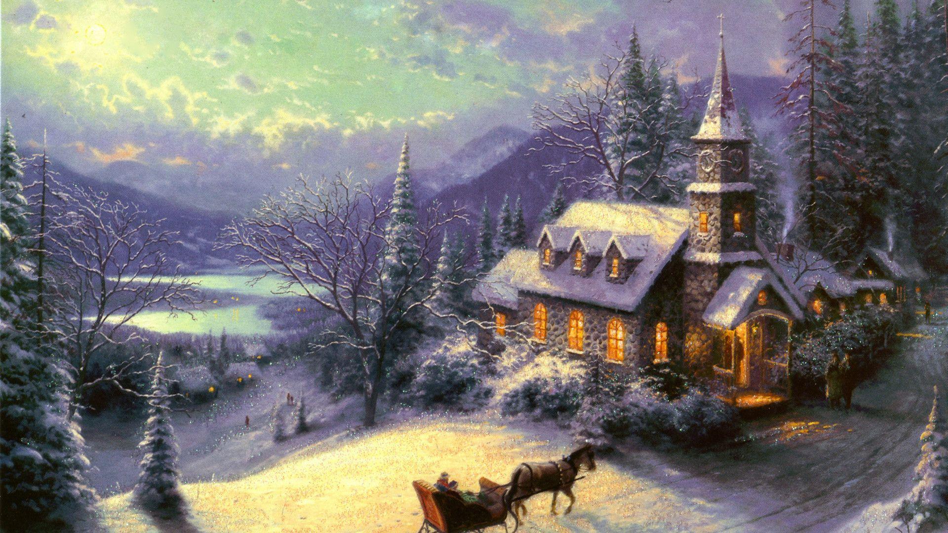 1920x1080 Thomas Kinkade Christmas Wallpaper