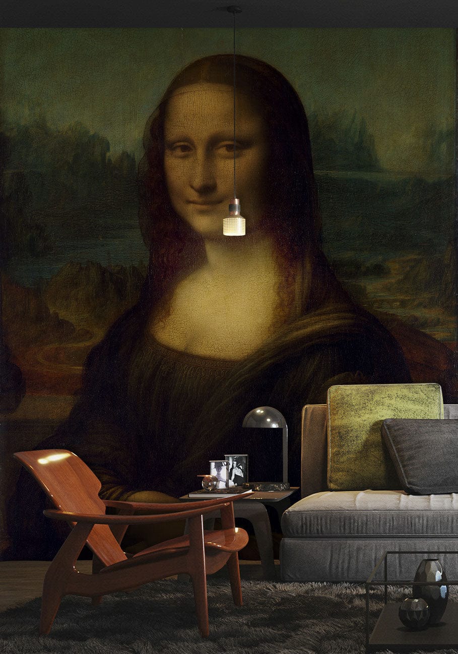 909x1296 Classic Renaissance Art Mona Lisa Mural Wallpaper in Elegant Earthy Tones