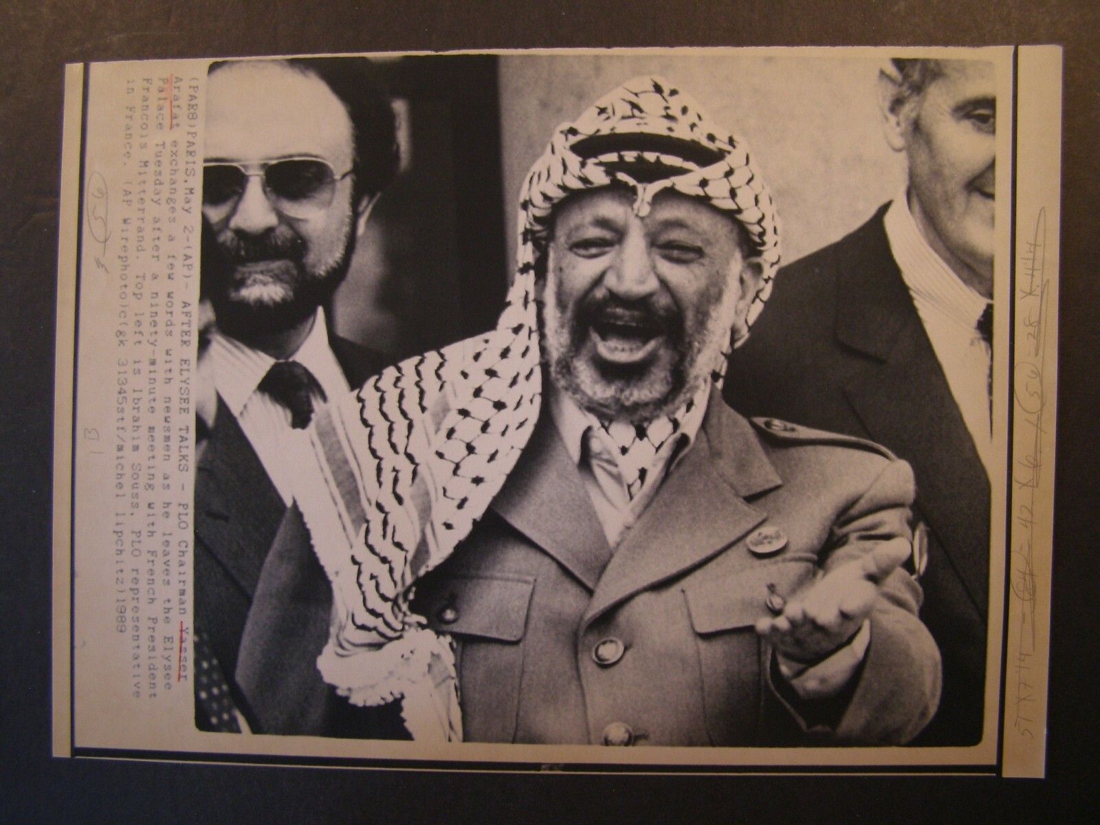 1600x1200 AP Wire Press Photo Yasser Arafat Leader of PLO After Elysee Talks F Mitterrand