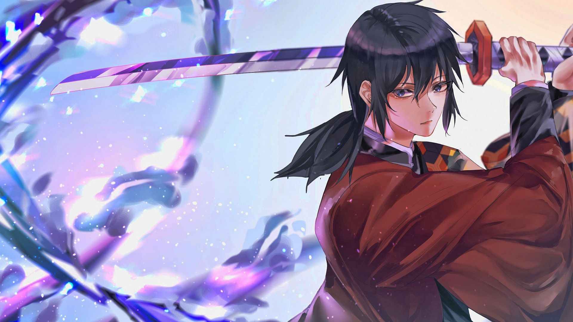 1920x1080 Wallpaper warrior, anime, artwork, samurai, Giyu Tomioka, Kimetsu no Yaiba, sword, katana for mobile and desktop, section сёнэн, resolution 1920x1080