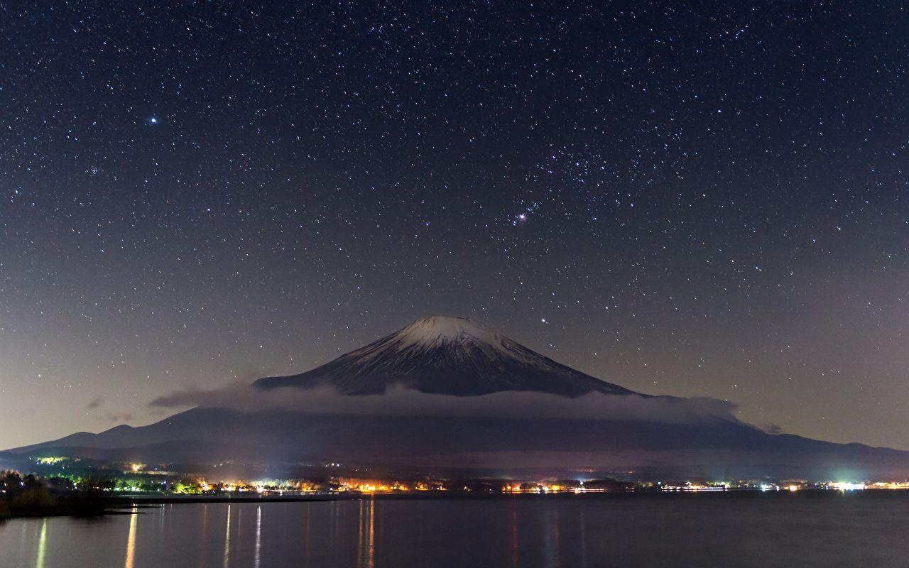 1280x800 Photo Mount Fuji Stars Japan Volcano Nature Sky Night 1280x800