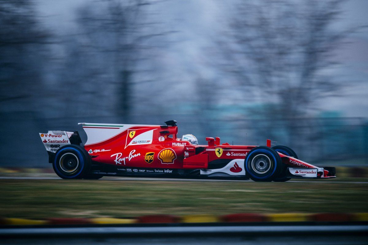 1200x800 Cool shot of Sebastian Vettel in action in the SF70H, today at Fiorano. More pics: #Seb5 #F1