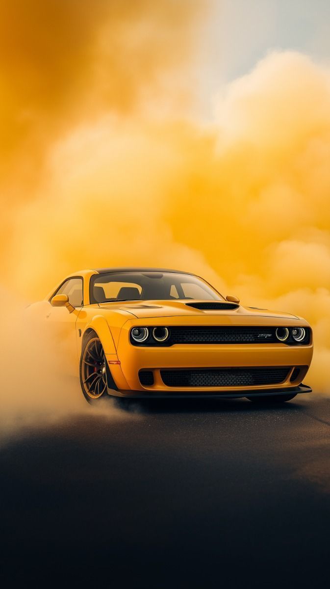 673x1200 Beautiful yellow dodge challenger car