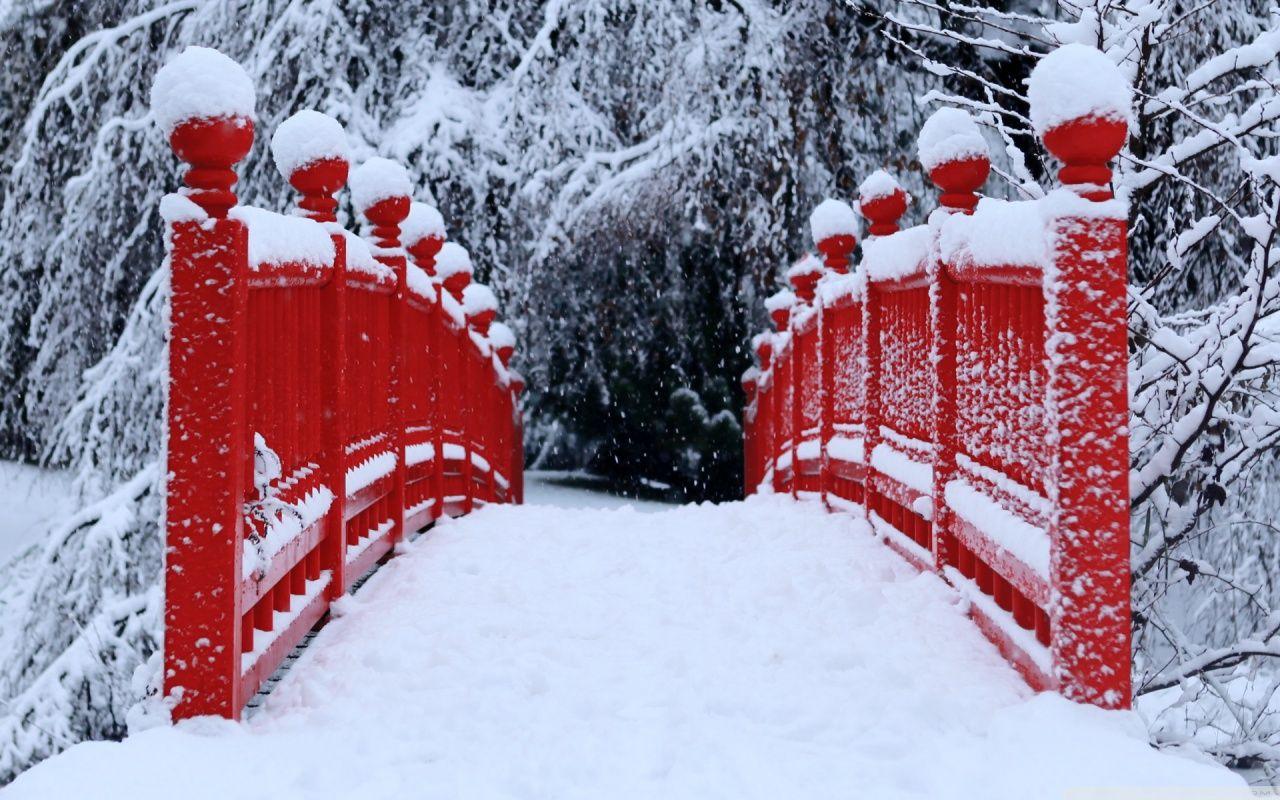 1280x800 Red Japanese Bridge Winter ❤ 4K HD Desktop Wallpaper for 4K Ultra