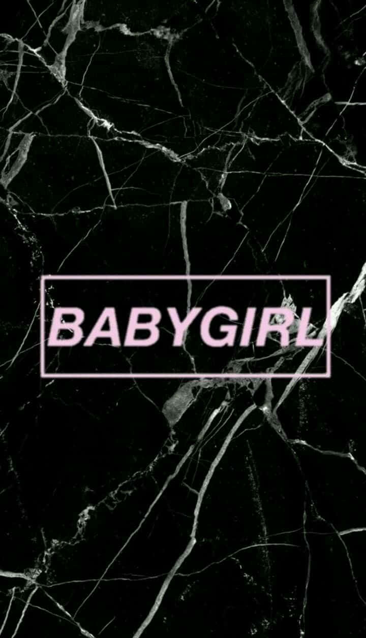 720x1256 Download Baby Girl Black Marble Background With Pink Lettering Wallpaper