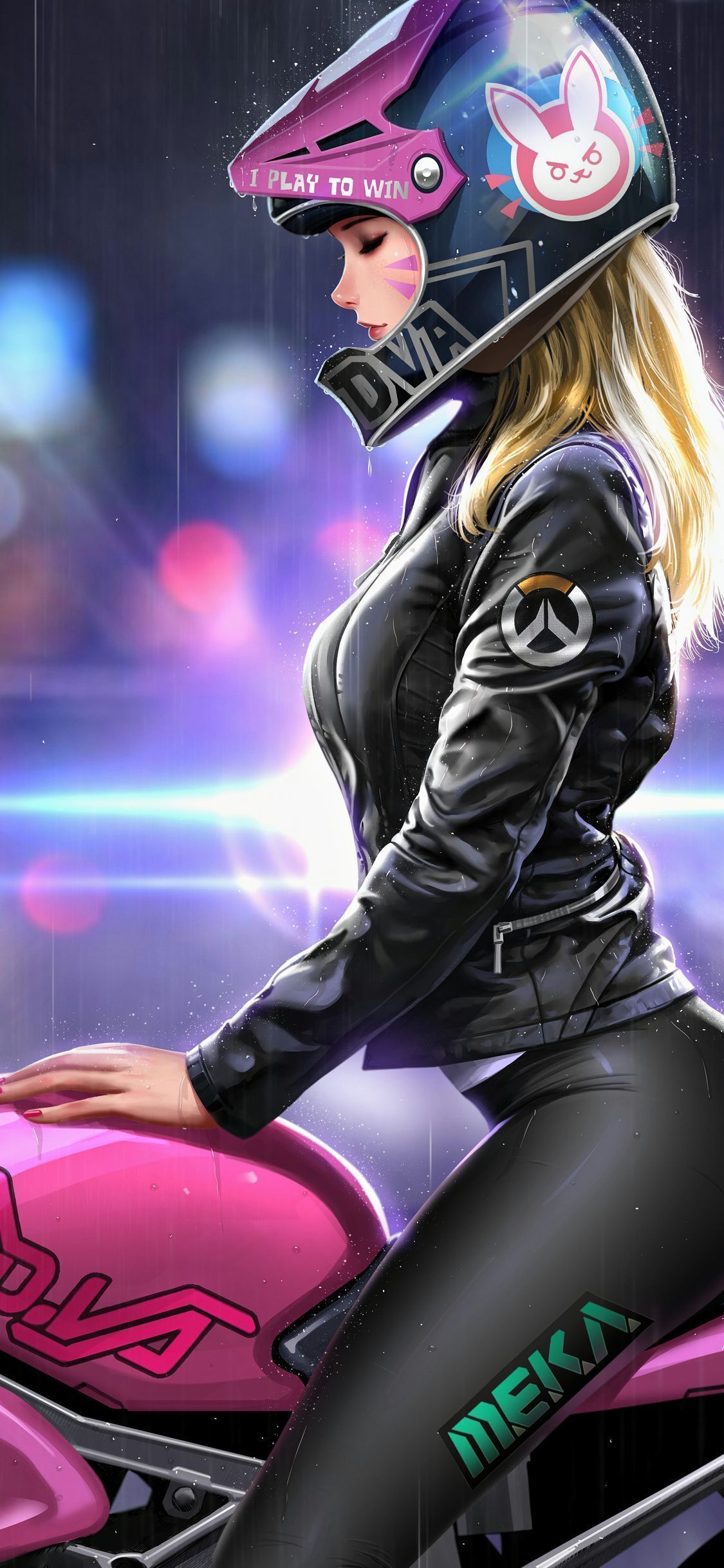1125x2436 Download Girl on a motorcycle, Gaming, Motorbike, Young woman, Helmet, Biker, Gamer, Art Wallpaper in 1125x2436 Resolution