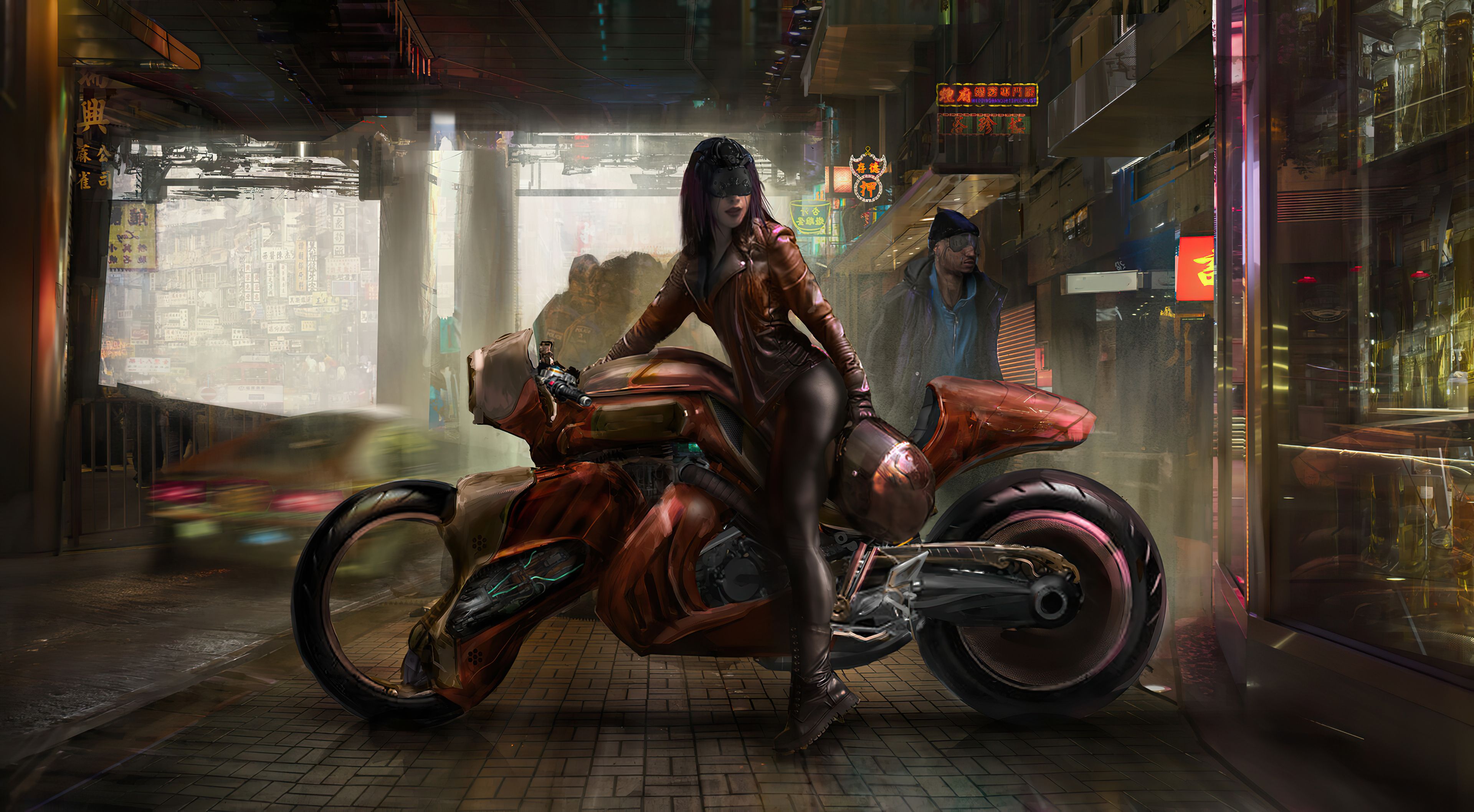 3840x2116 Cyberpunk Girl Futuristic Motorcycle Wallpaper, HD Fantasy 4K Wallpaper, Image and Background