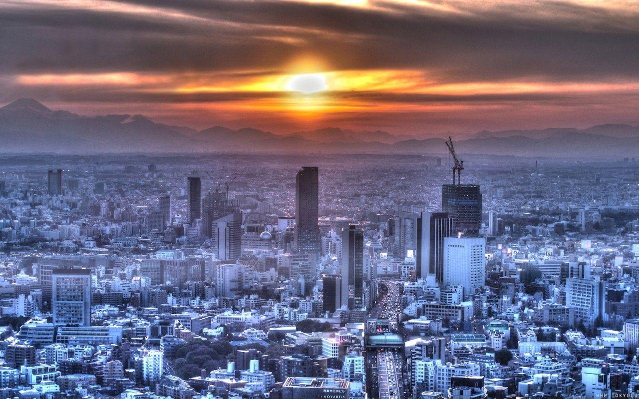 1280x800 Skyscrapers: Tokyo Japanese Sunset Scenery City Fog Japan Full HD