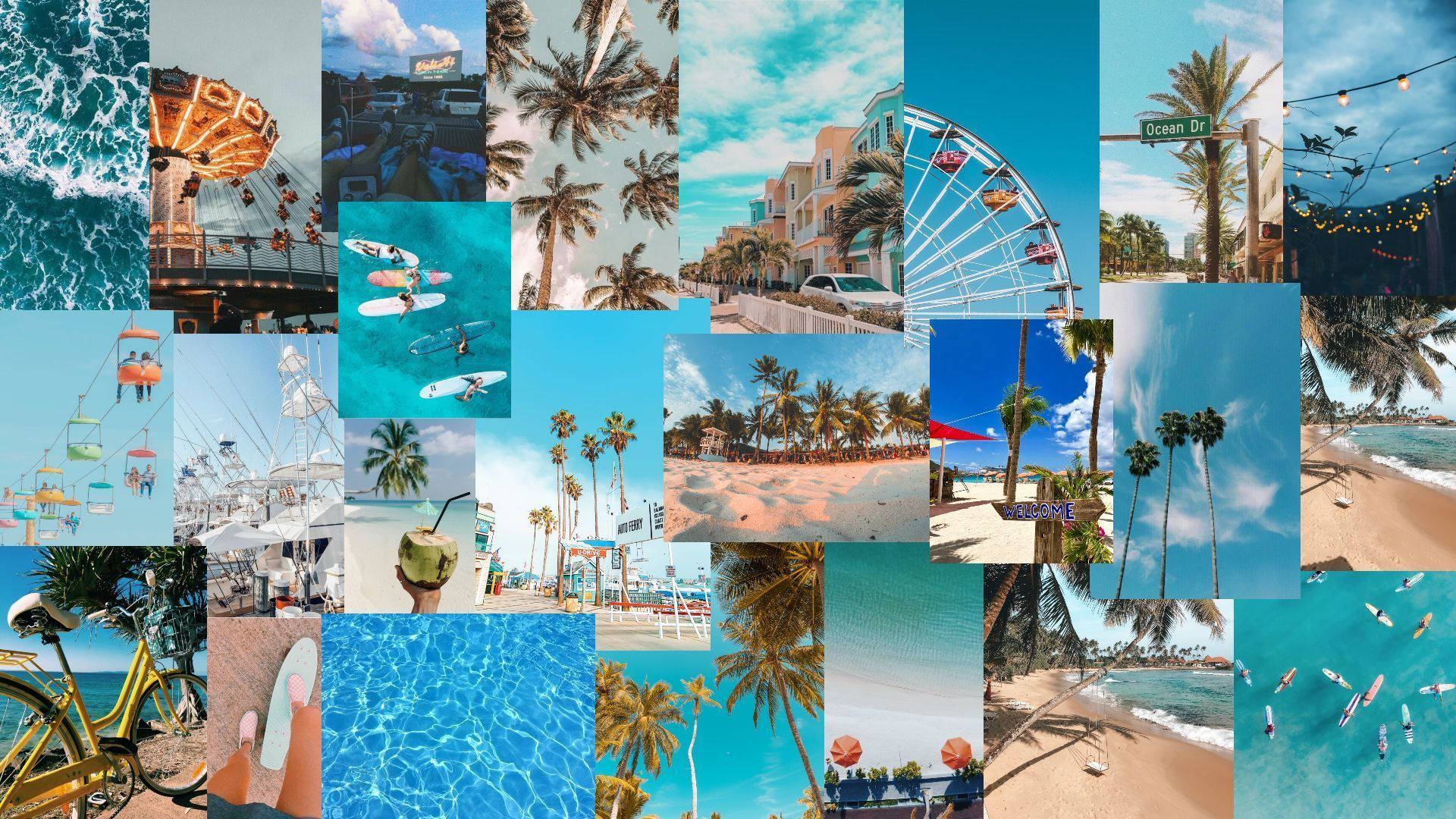 1920x1080 Download Collage Shade Of Blue Summer Vibes Wallpaper