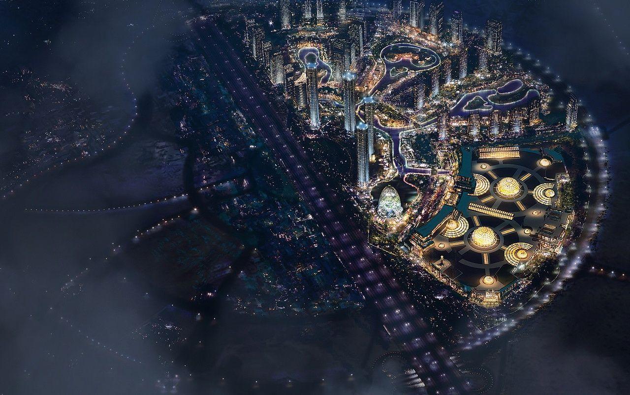 1280x804 City at night top view wallpaper. City at night top view stock