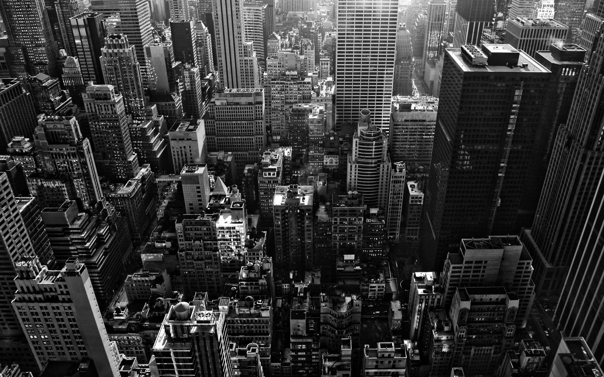 1920x1200 Thành phố New York Hình nền máy tính nhìn từ trên cao màu đen và trắng