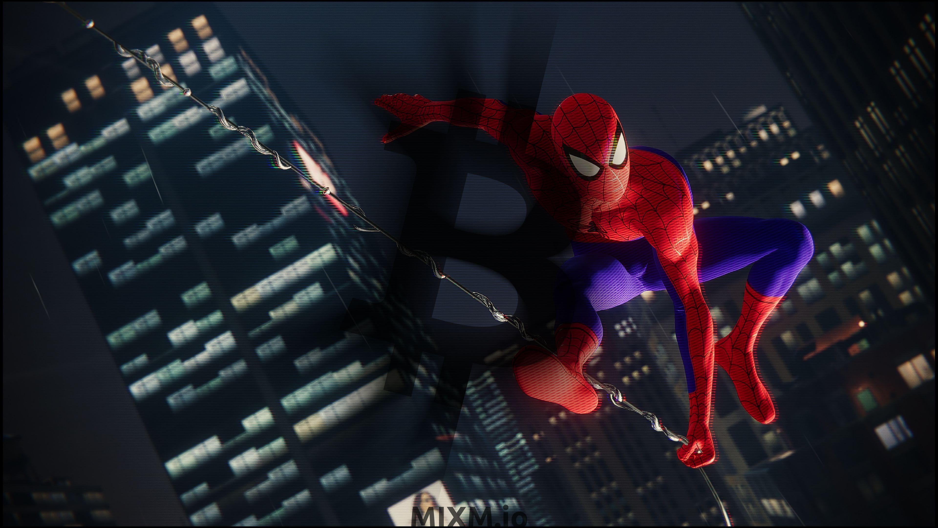 3840x2160 Bitcoin B Logo Spiderman Ps4 Game Web Swing Y5117 Dark Wallpaper