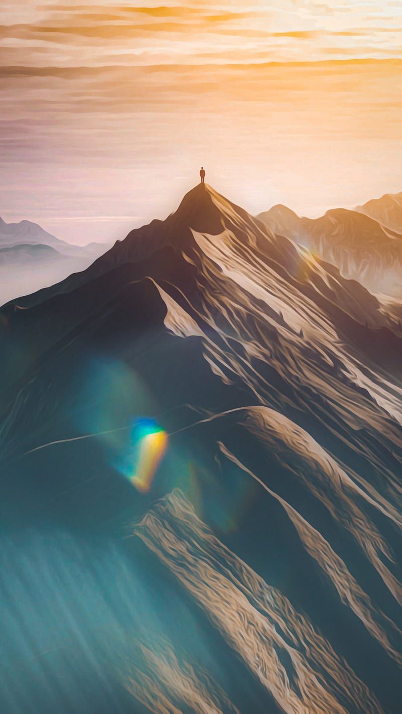 800x1422 On Top Of The World, blur, bokeh, clouds, digital art, landscape, morning, mountain, HD phone wallpaper