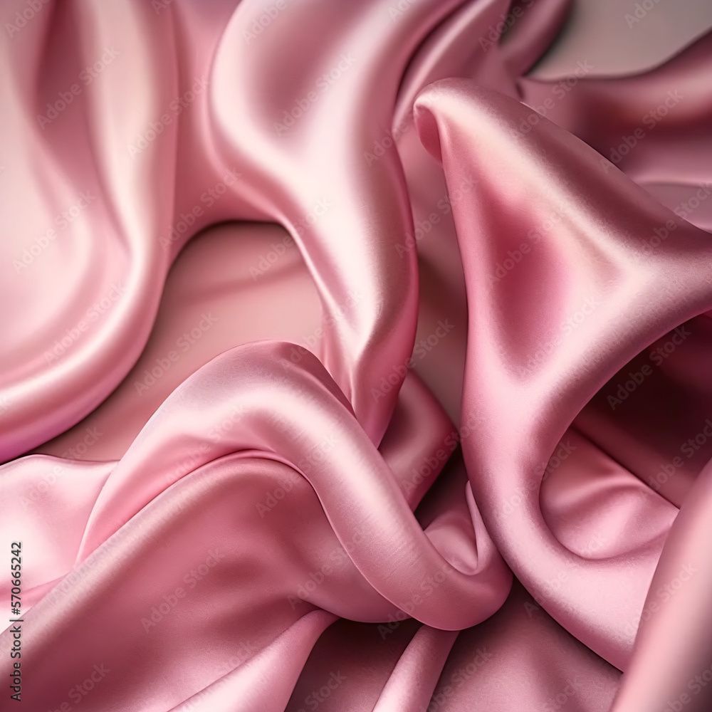 1000x1000 pink silk fabric background, pink luxury cloth fabric, pink wavy satin fabric wallpaper Generative Ai Stock Illustration