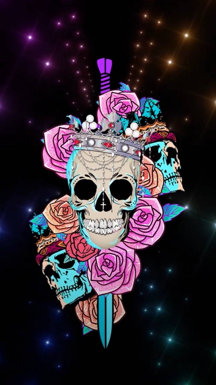 720x1280 Skulls And Flowers Dark / Skull Mobile Wallpaper