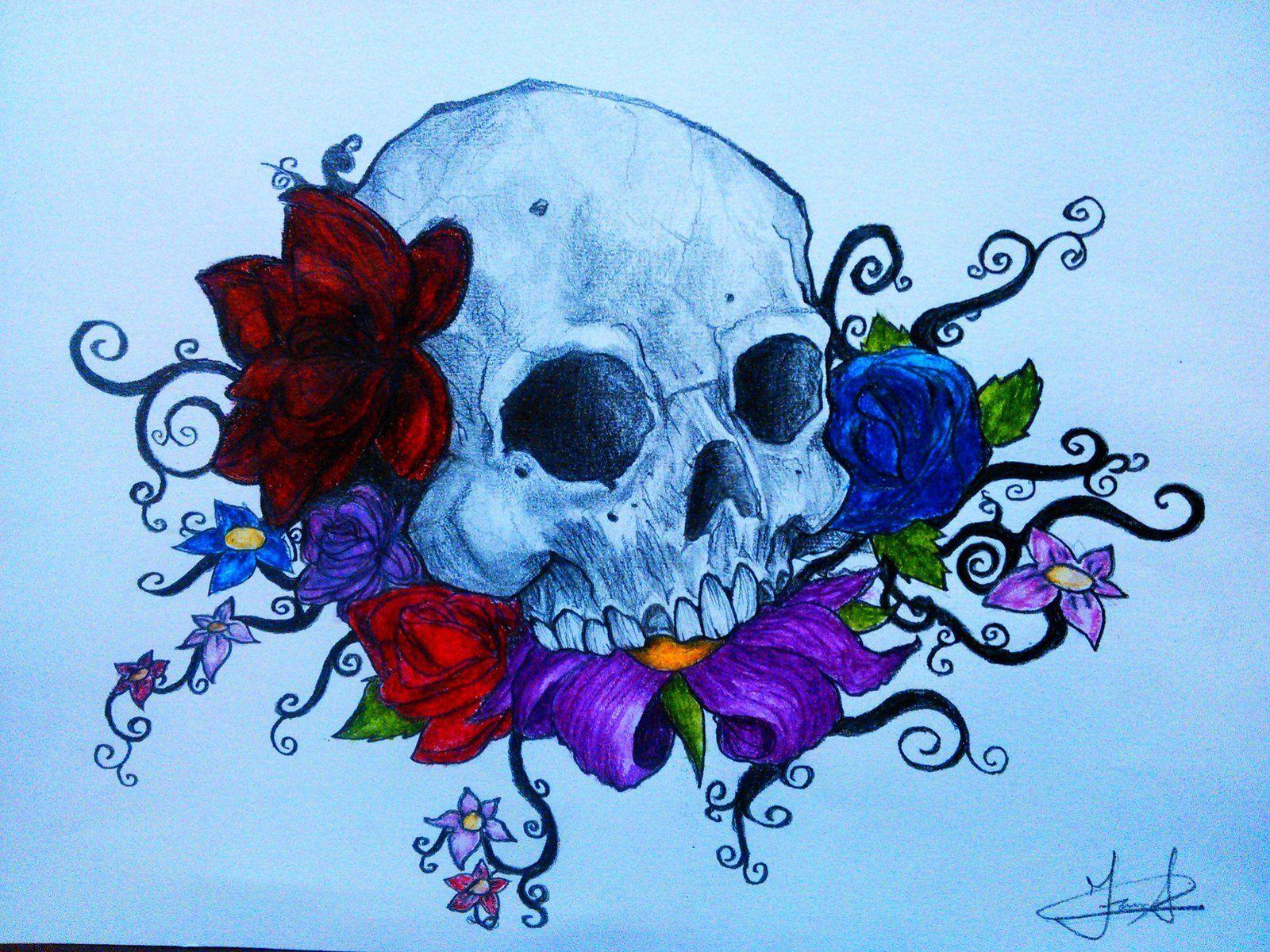 1600x1200 Skulls And Flowers Wallpaper And Flowers And Drawings