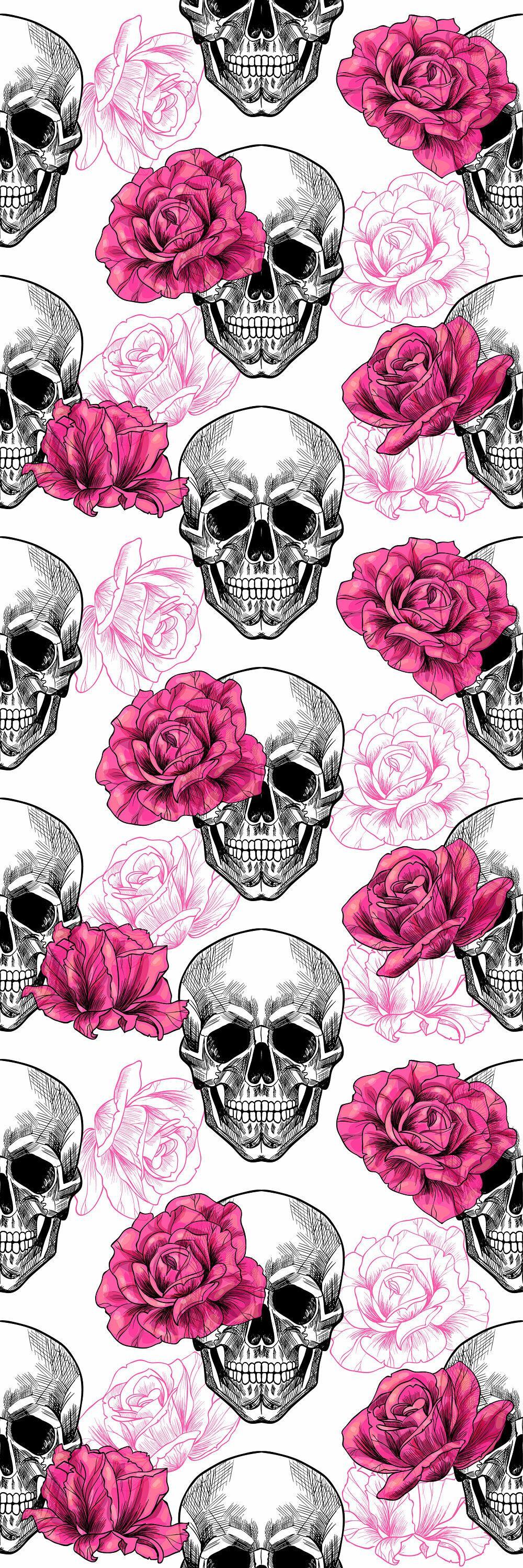 1000x3000 Skull With Roses Wallpaper