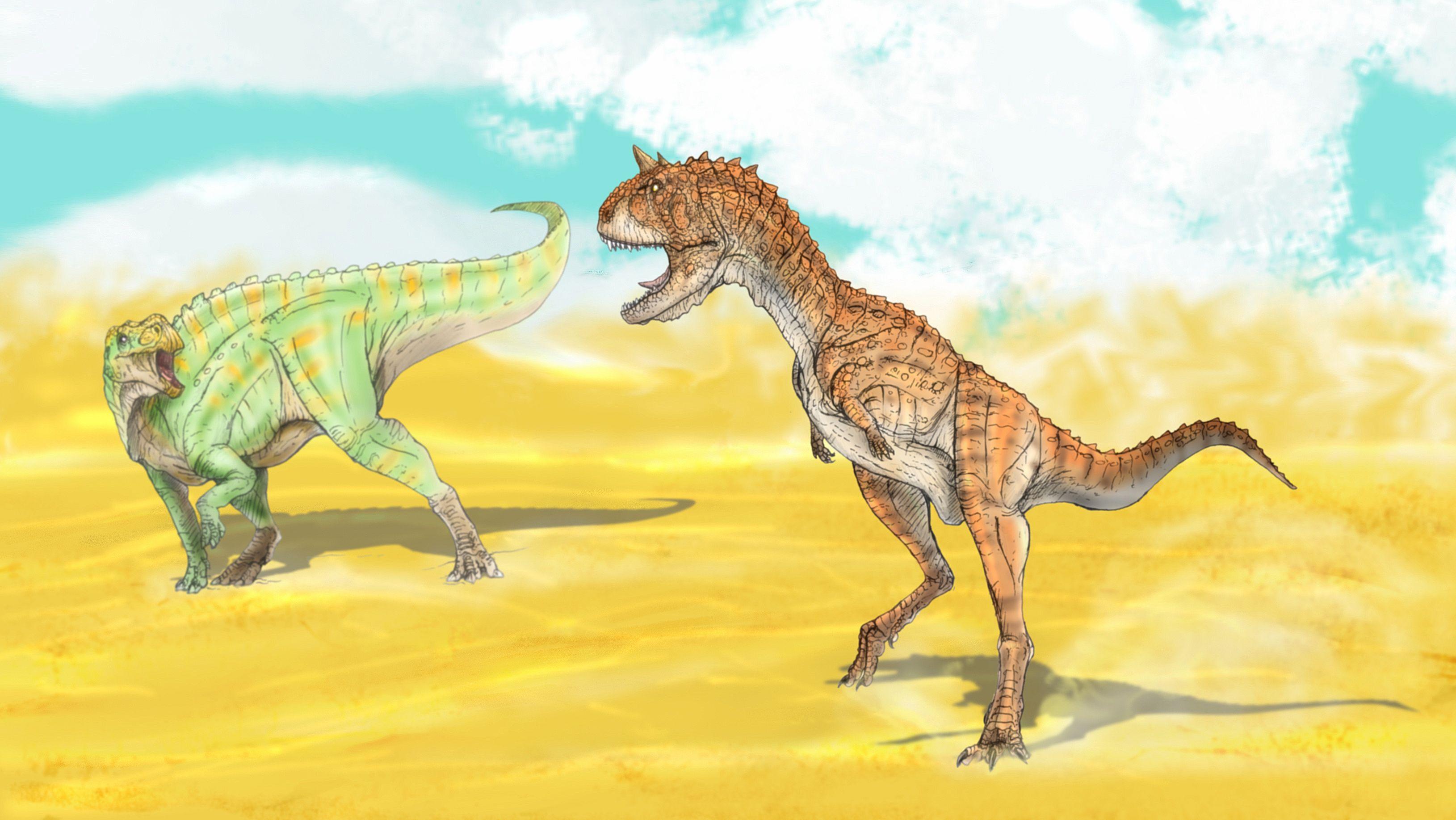 3259x1835 Desktop Wallpaper Dinosaurs Carnotaurus and Kritosaurus 3259x1835