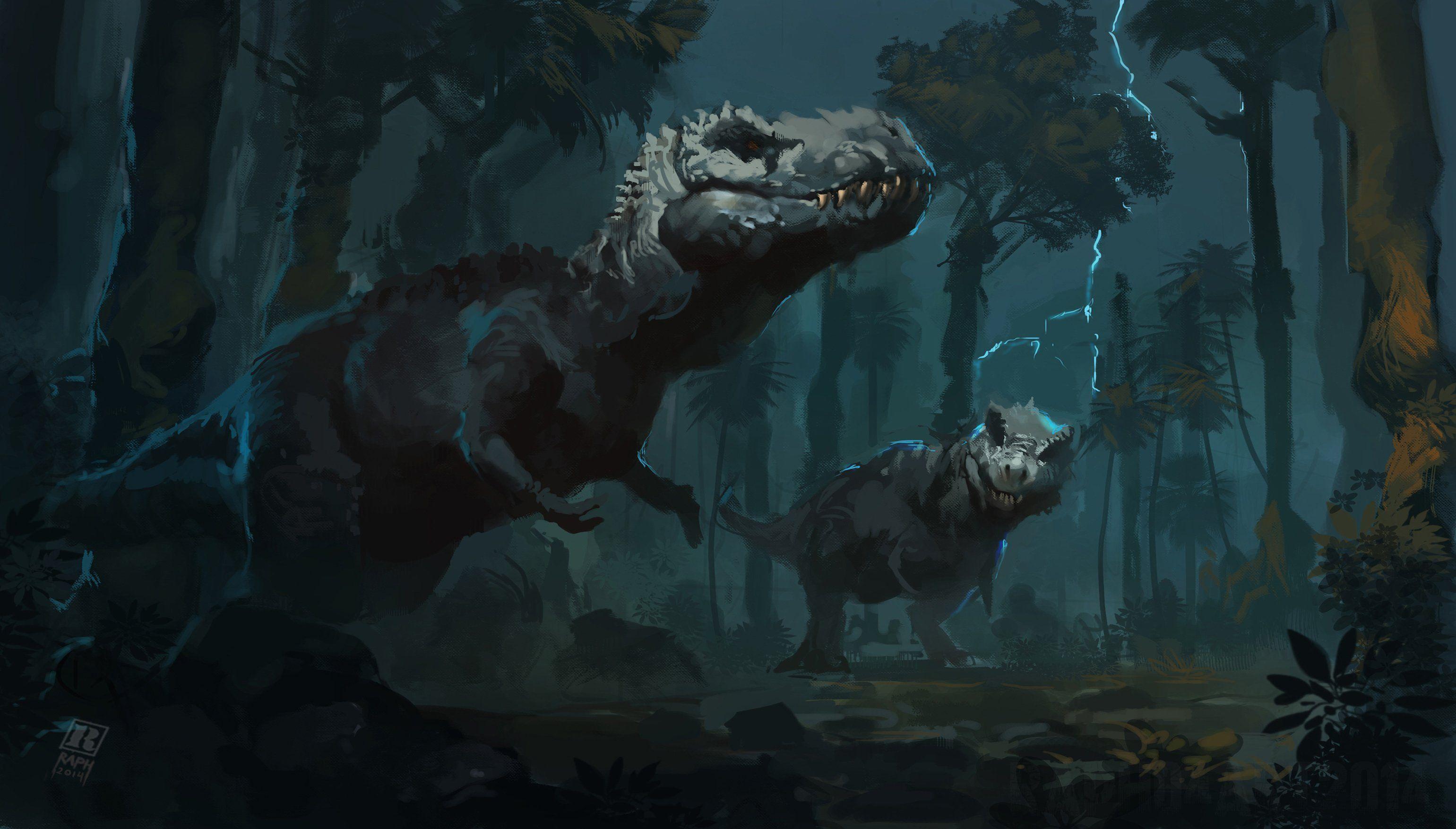 3081x1754 ancient, Animals, Dinosaur, Tyrannosaurus, Animals, Painting, Art