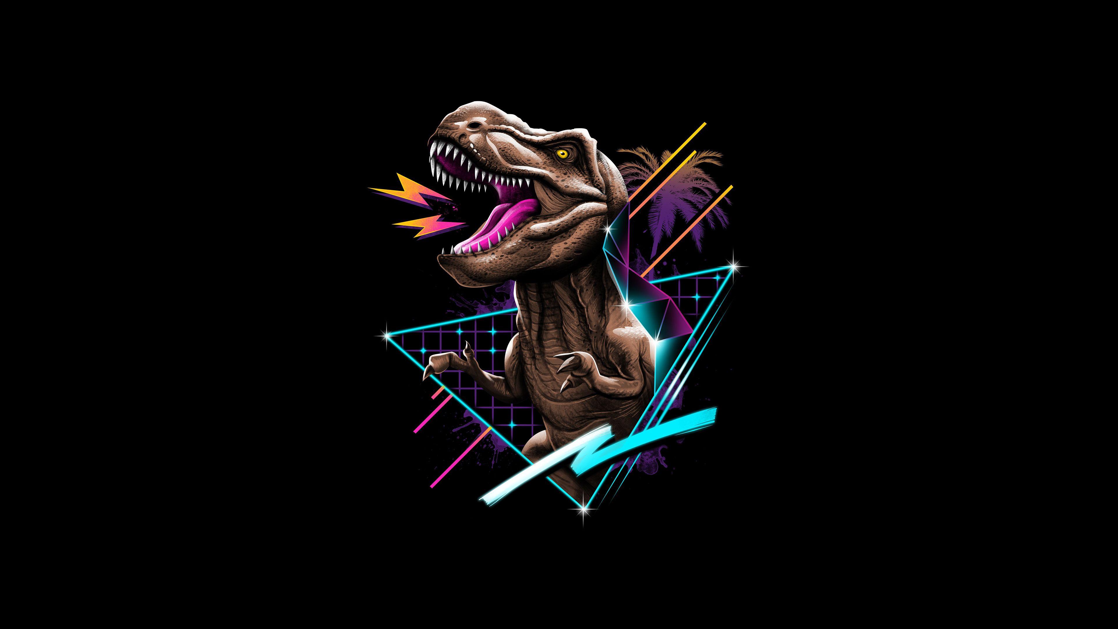3840x2160 Tyrannosaurus Rex Dinosaur Retrowave Wallpaper, HD Artist 4K