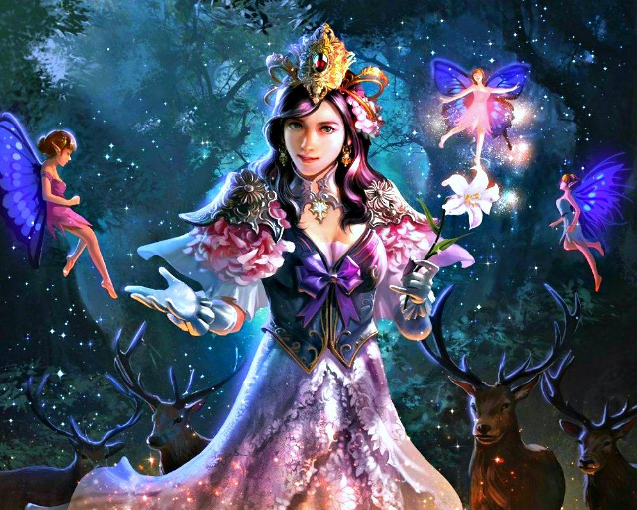 1280x1024 Pretty female fairy glow in fantasy woodland