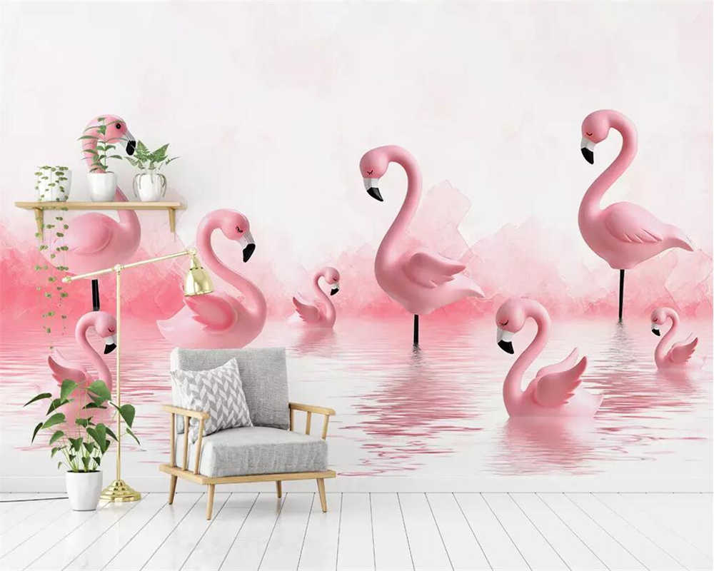1000x800 Beibehang Wallpaper mural modern 3D flamingo children room