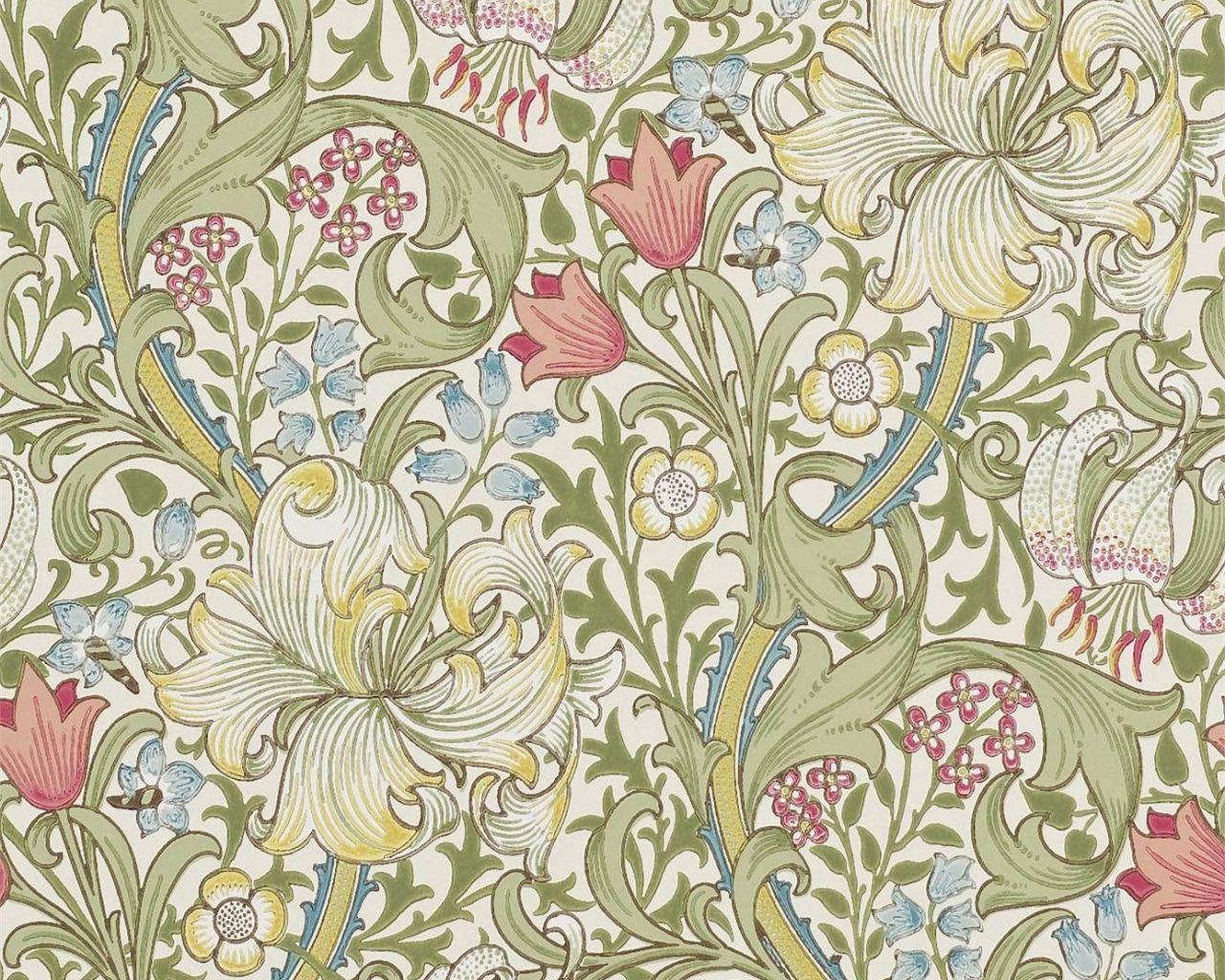 Red William Morris Style Floral Design  Wallpaper Johns